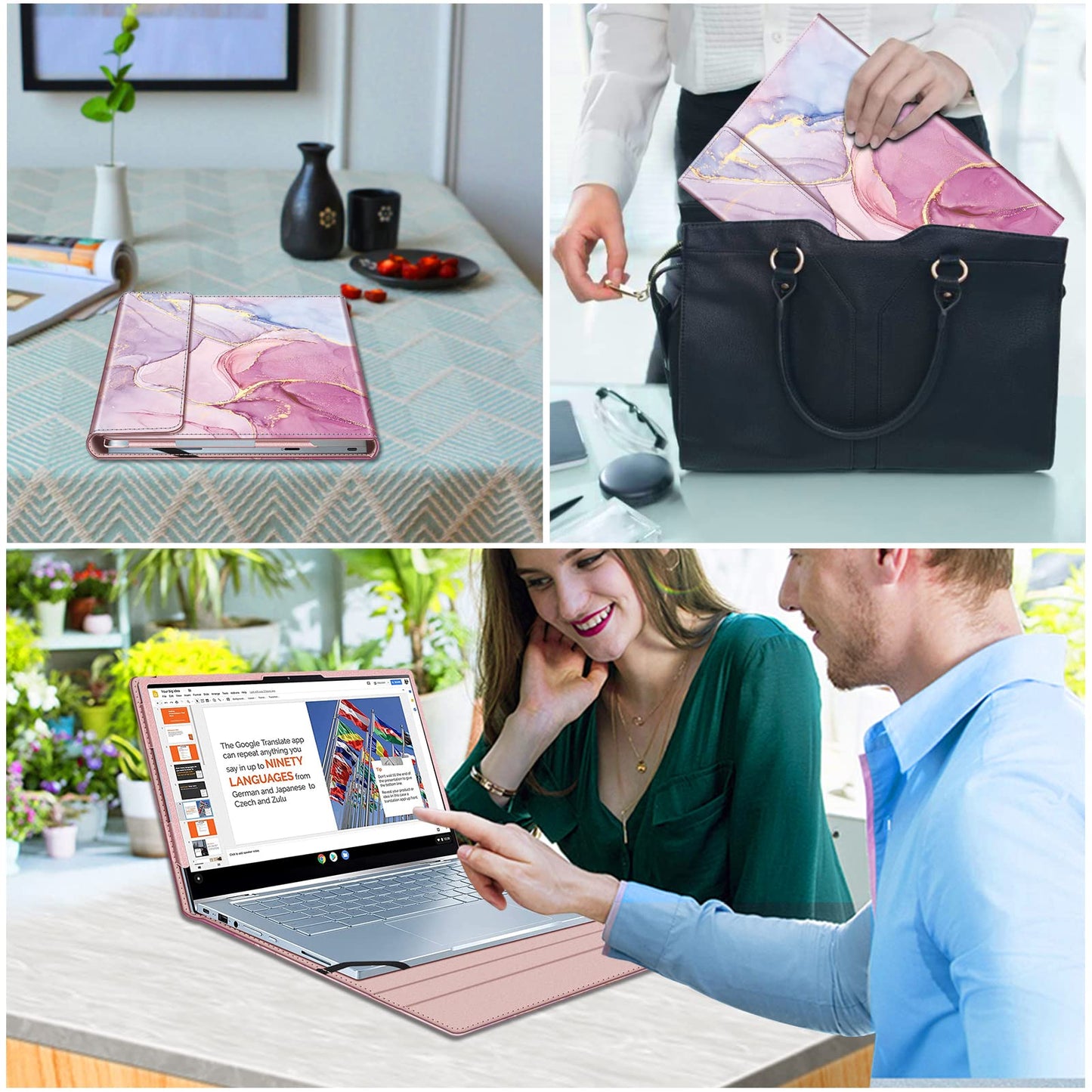 Fintie Sleeve Case for 14" ASUS Chromebook Flip C433TA / ASUS Chromebook C425 / Lenovo Yoga Slim 7 14IIL05 / Dell Latitude 7410 7420 - Premium PU Leather Portfolio Book Cover, Glittering Marble