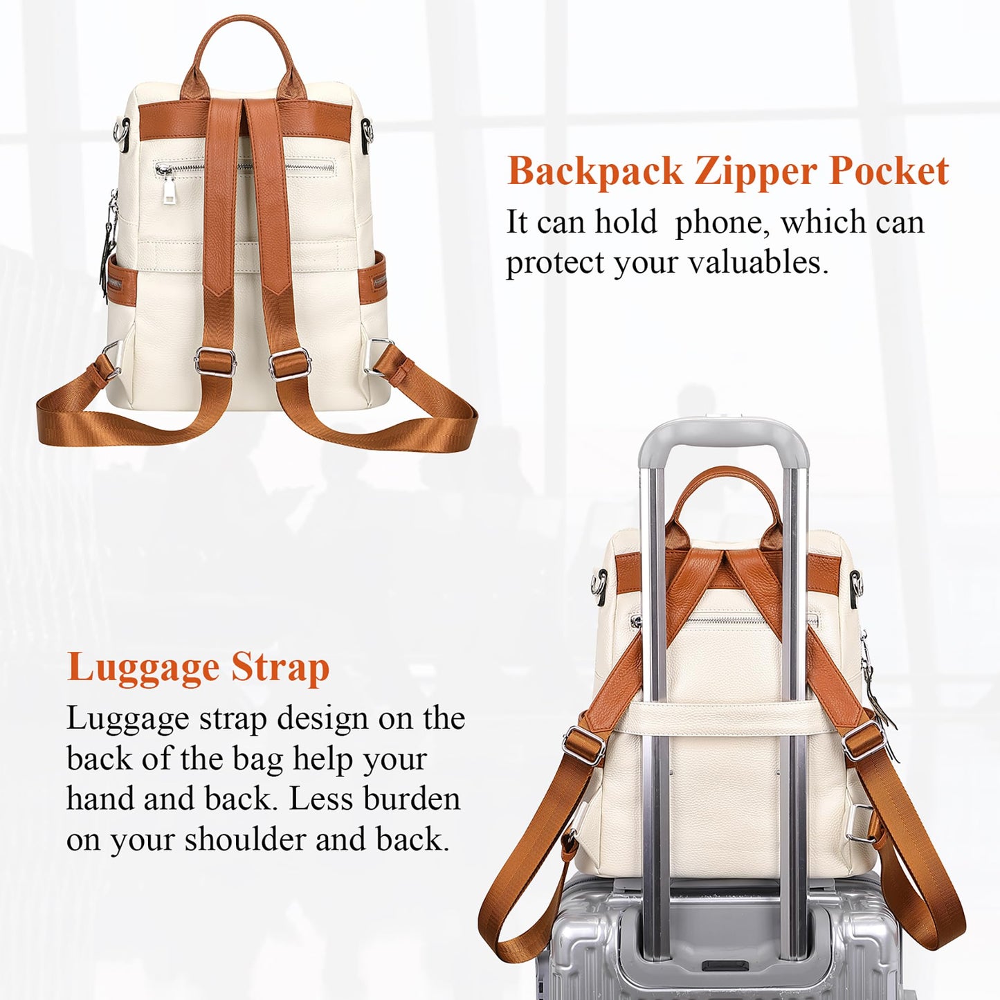 ALTOSY Leather Backpack for Women Elegant Genuine Backpack Purse Ladies Leather Shoulderbag (S80 Beige)