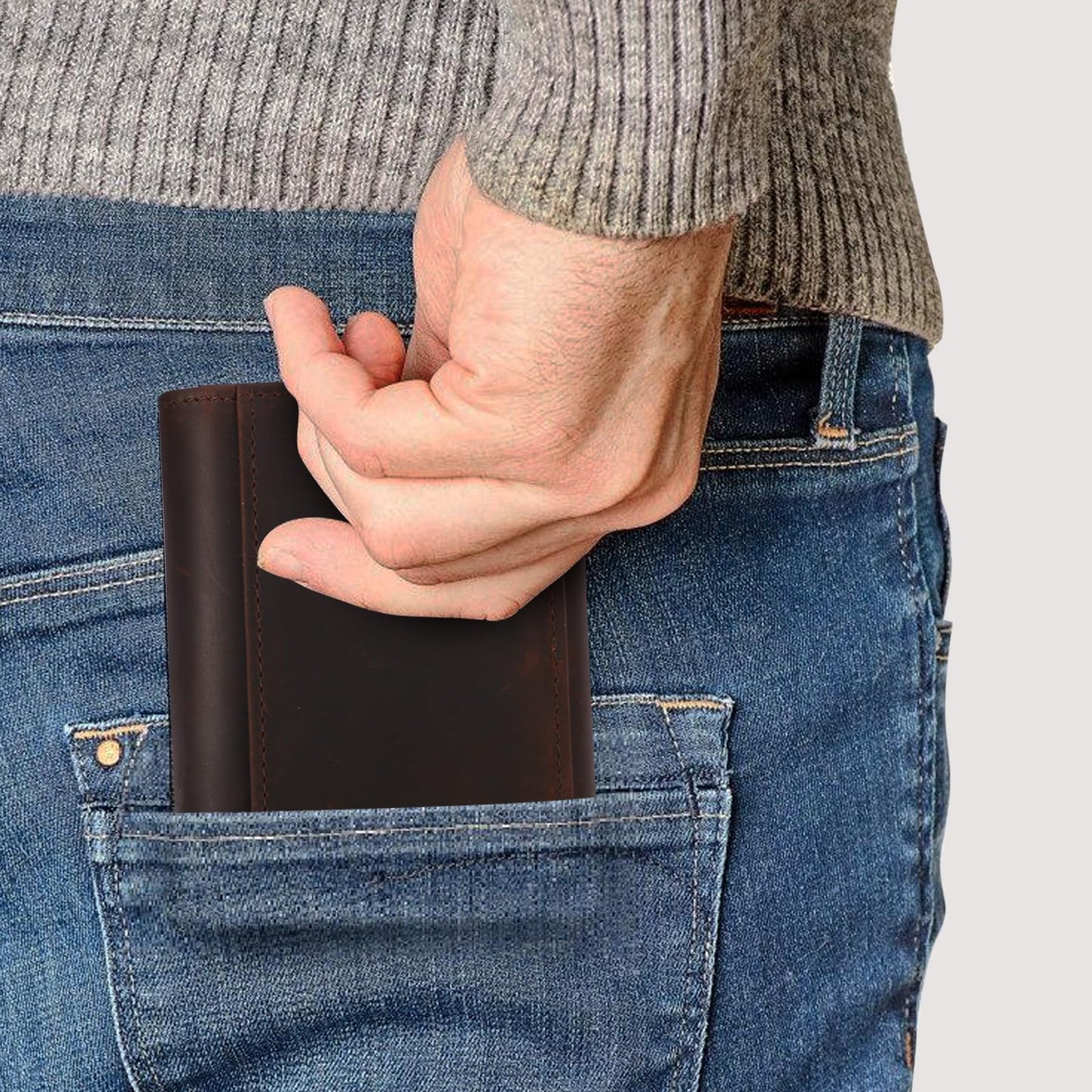 baotuiok Mens Trifold Crazy Horse Leather Wallet with 11 card Slots, Genuine Leather RFID Blocking Wallet for Men(brunet brown)