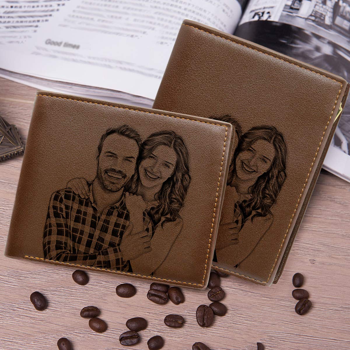 Amlion Custom Engraved Wallets Personalized Photo Leather Wallet Men,Husband,Dad,Son,Personalized Gifts (Style 1)