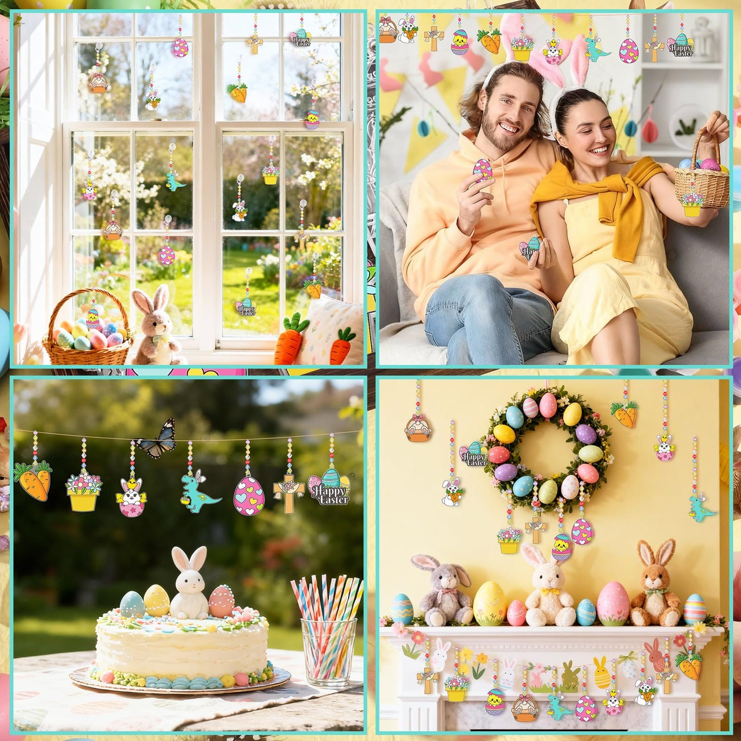 Beeveer 30 Pcs Religious Suncatcher Craft Kit to Paint, DIY Stained Glass Window Ornaments with Cross Bunny Egg Designs, Hanging Faith Decorations for VBS Church Group Activity Home Decor