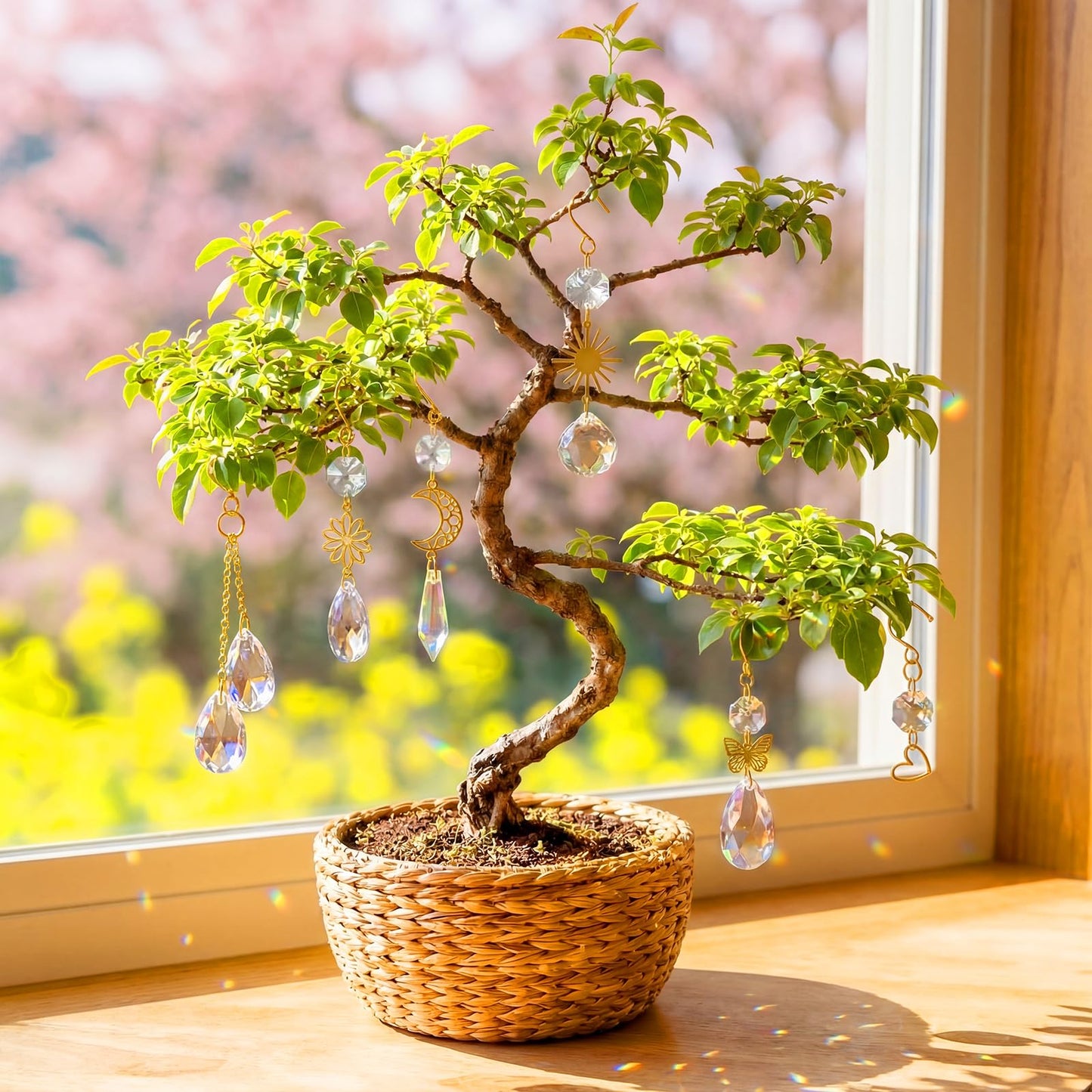 MTLEE 6 Pcs Crystal Suncatchers Plant Decorations Charms Hanging Prisms for Window Indoor Garden Plant Pot Holder Hanger Tree Vine Home Chandeliers Outdoors(Fresh)