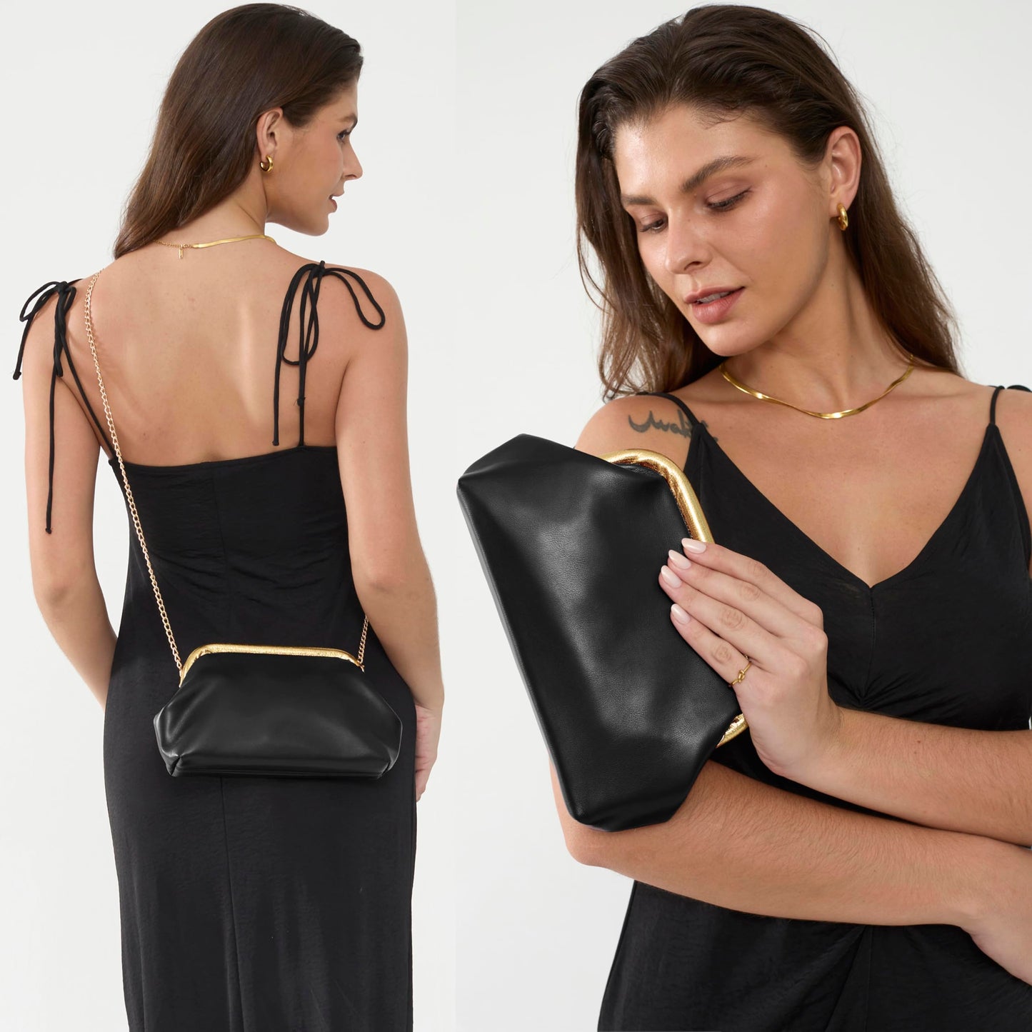 Women's Evening Clutch Purse with Detachable Chain Strap Soft Faux Leather Shoulder Bag for Evening Party,Wedding,Night Out (Black)