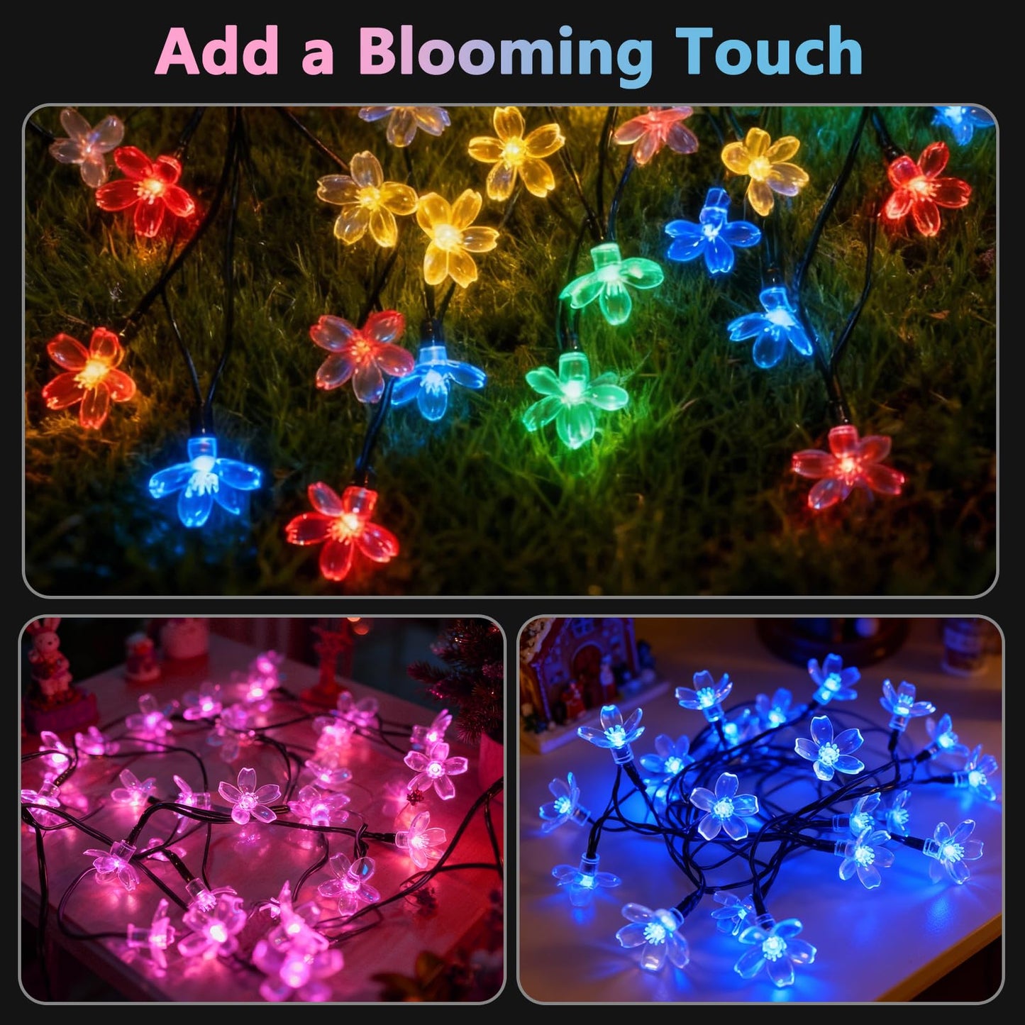 Vruxuri 2 Pack Total 52FT 120 LED Solar String Lights Outdoor Waterproof Flower Fairy Lights for Garden Fence Patio Yard Christmas Tree Lawn Wedding Party Decor, Pink