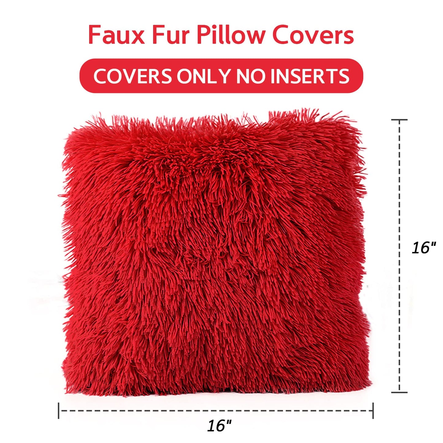 BBiggood Red Throw Pillow Covers, Pack of 2 Christmas Pillow Covers Decorative Pillows for Couch, Luxury Soft Faux Fur Throw Pillow Covers Decor Fluffy Pillows for Bedroom Bed, 16 x 16 Inch