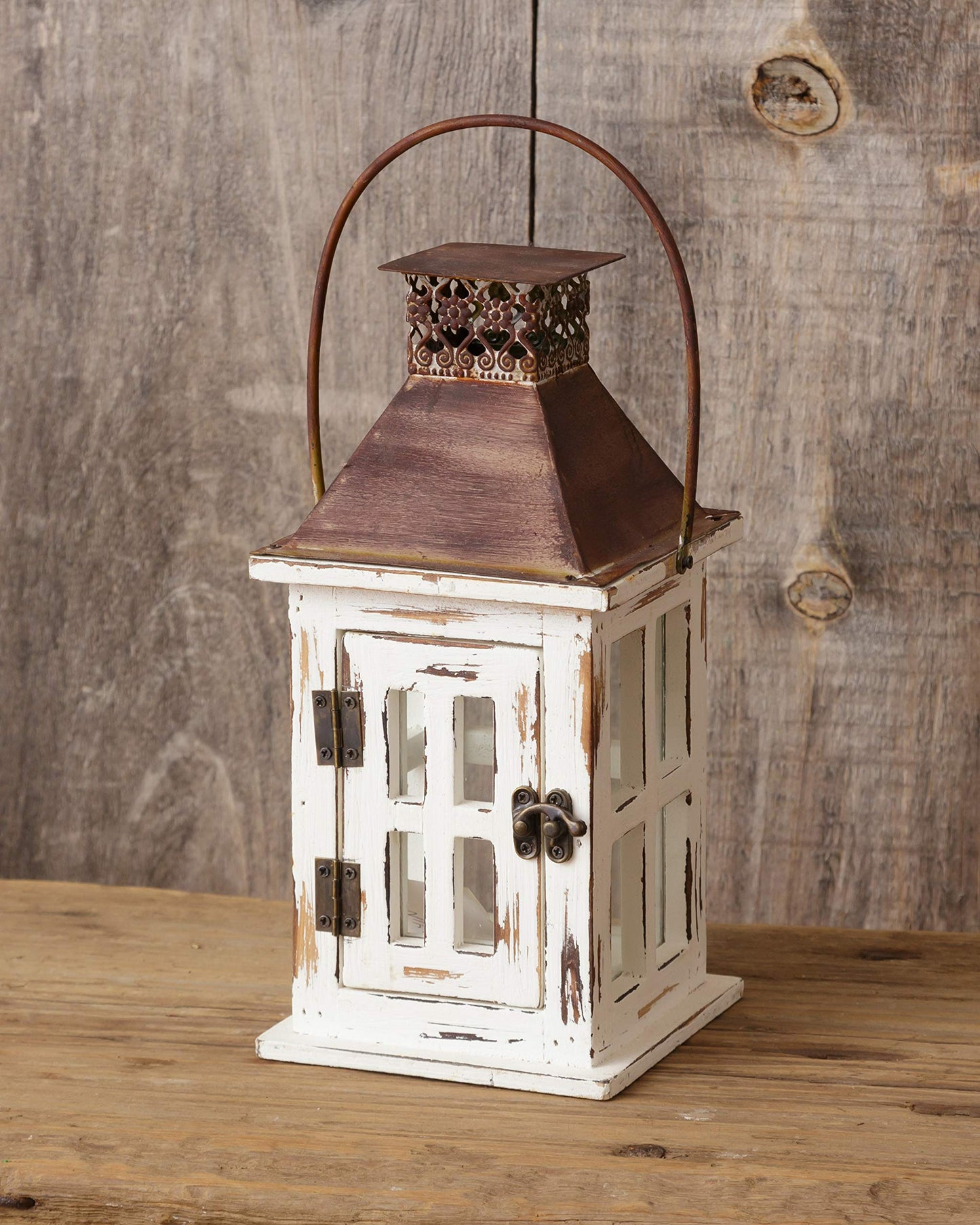 Your Hearts Delight White Rusty Top Small Lantern, Multi