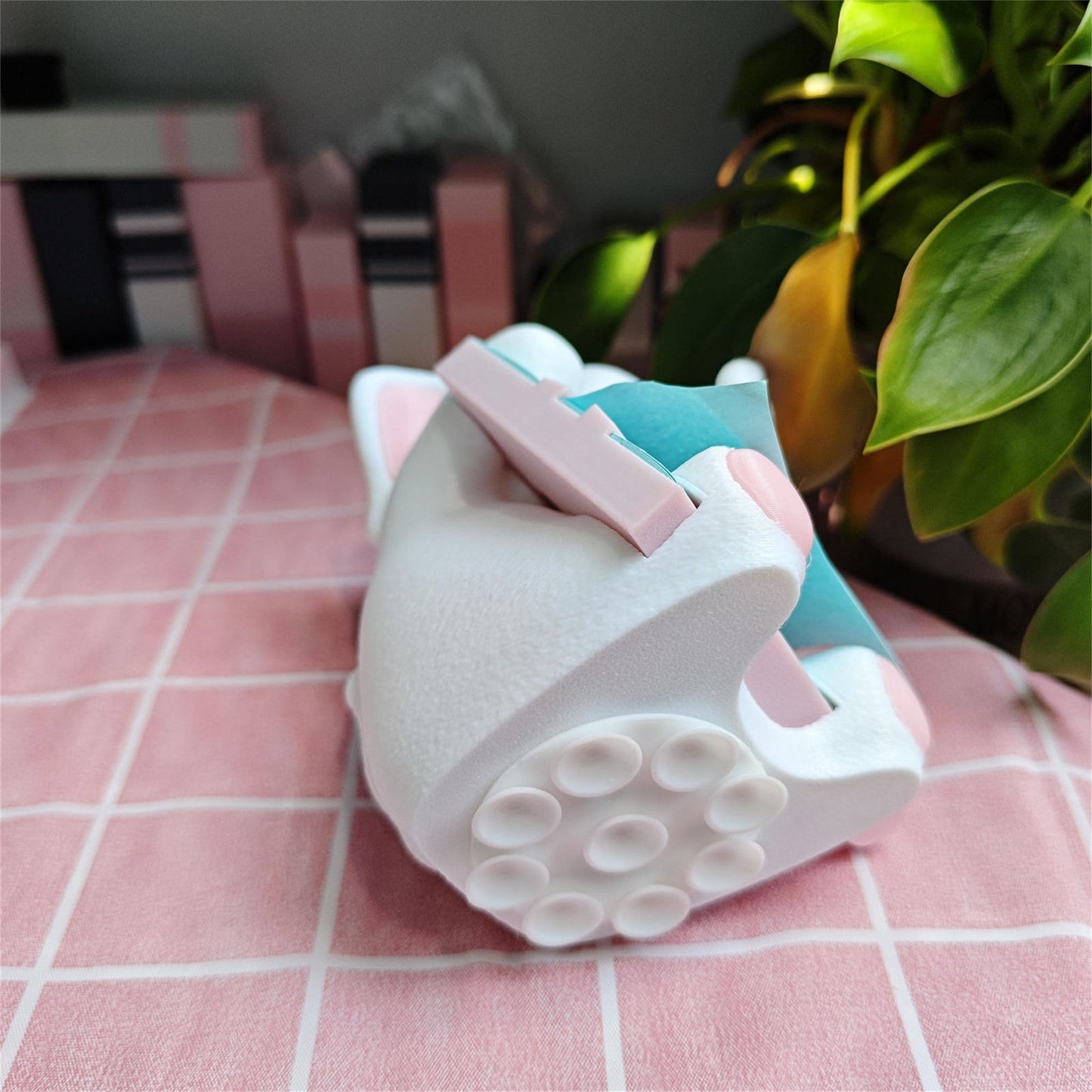 RhyNSky Elephant Sticky Note Holder - Pop-up Note Dispenser Cute with Pink Pen Holder for Office Desk Accessories, 3x3 in, White