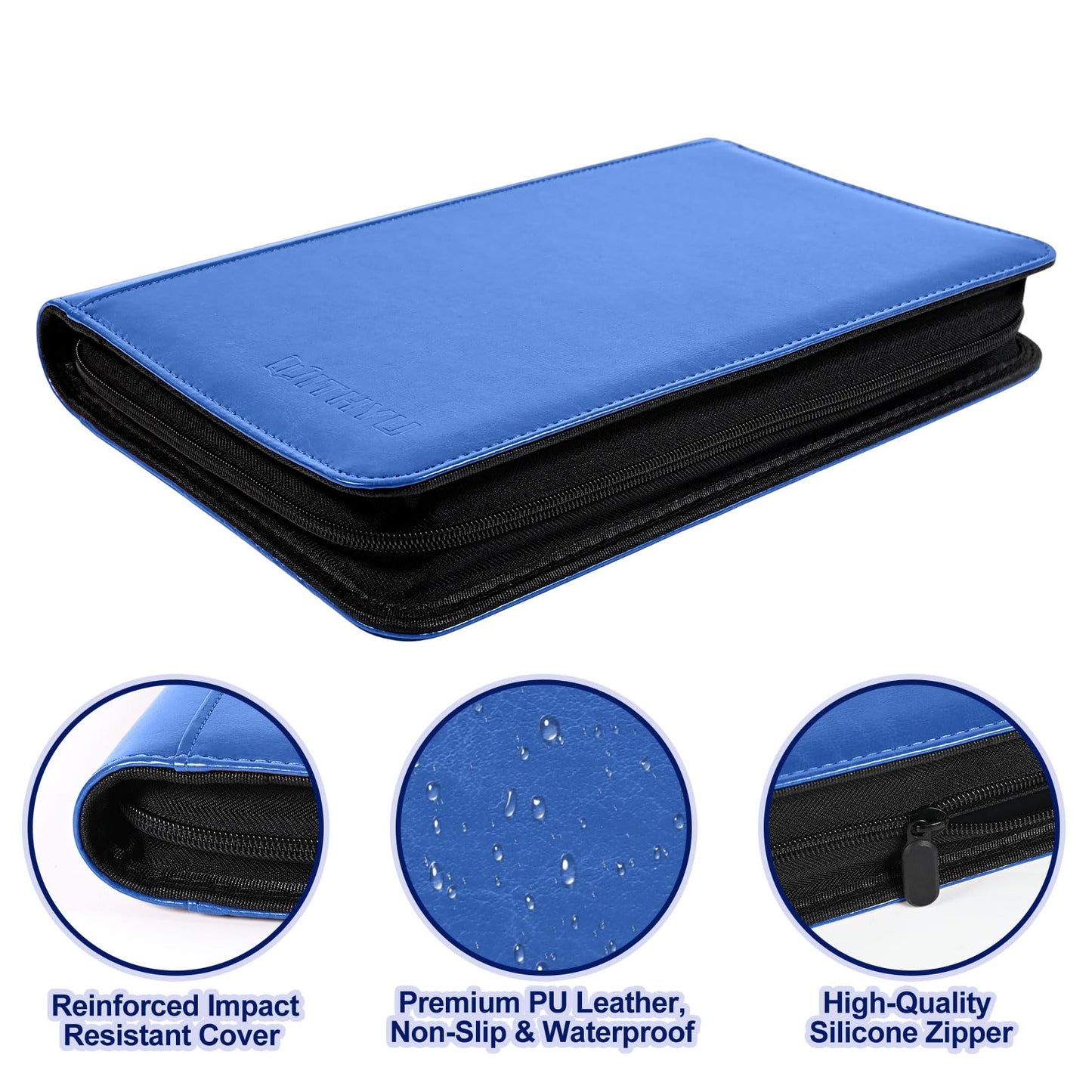 Cash Album with 180 Pockets – WITHYU Ringless Banknote Collection Album with Clear Non-PVC Sleeves for Storing Banknotes, Bills, Tickets, and Collectibles (Deep Blue)