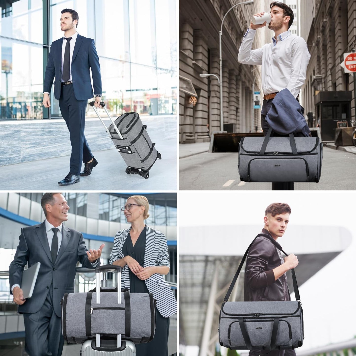 LekeSpring Garment Bags with Wheels, Garment Convertible Weekender Bags, Large Garment Bags for Travel, Duffle Luggage Bag Garment Bag (Grey, Medium)