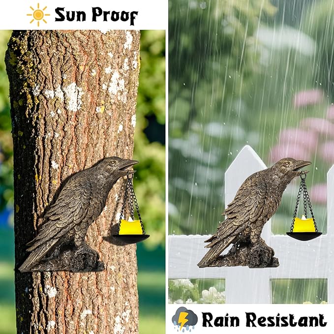 Halloween Decorations Outdoor Indoor Gothic Crow Wall Decor Table Candle Holder Raven Tealight Statue for Yard Patio Garden Bedroom Half Gold