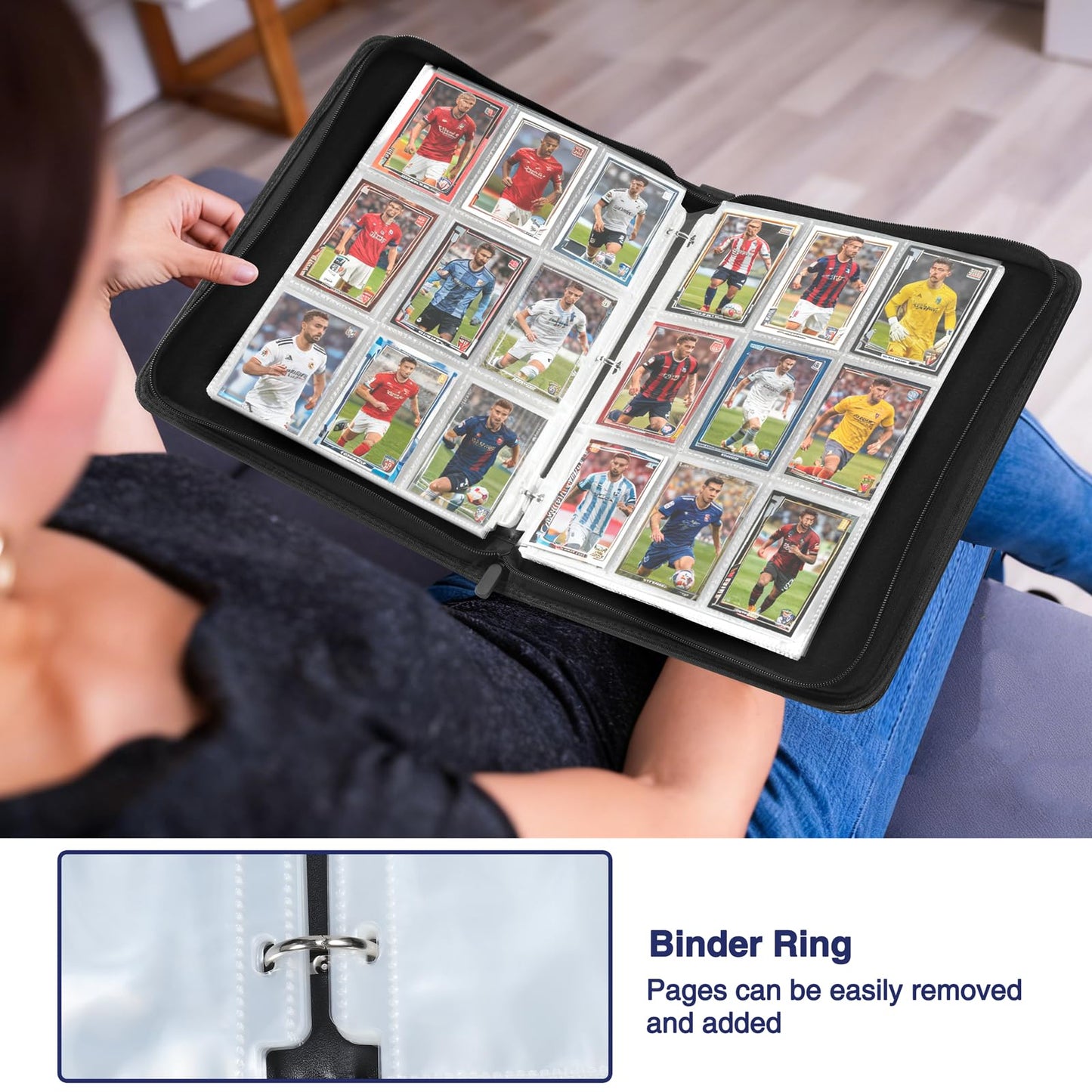 MAXECHO 9 Pocket Trading Card Binder, 1008 Pockets in 56 Removable Double-Sided Sleeves, PU Zip Card Collection Storage Organizer Album for Baseball, MTG, TCG, Sports. Black