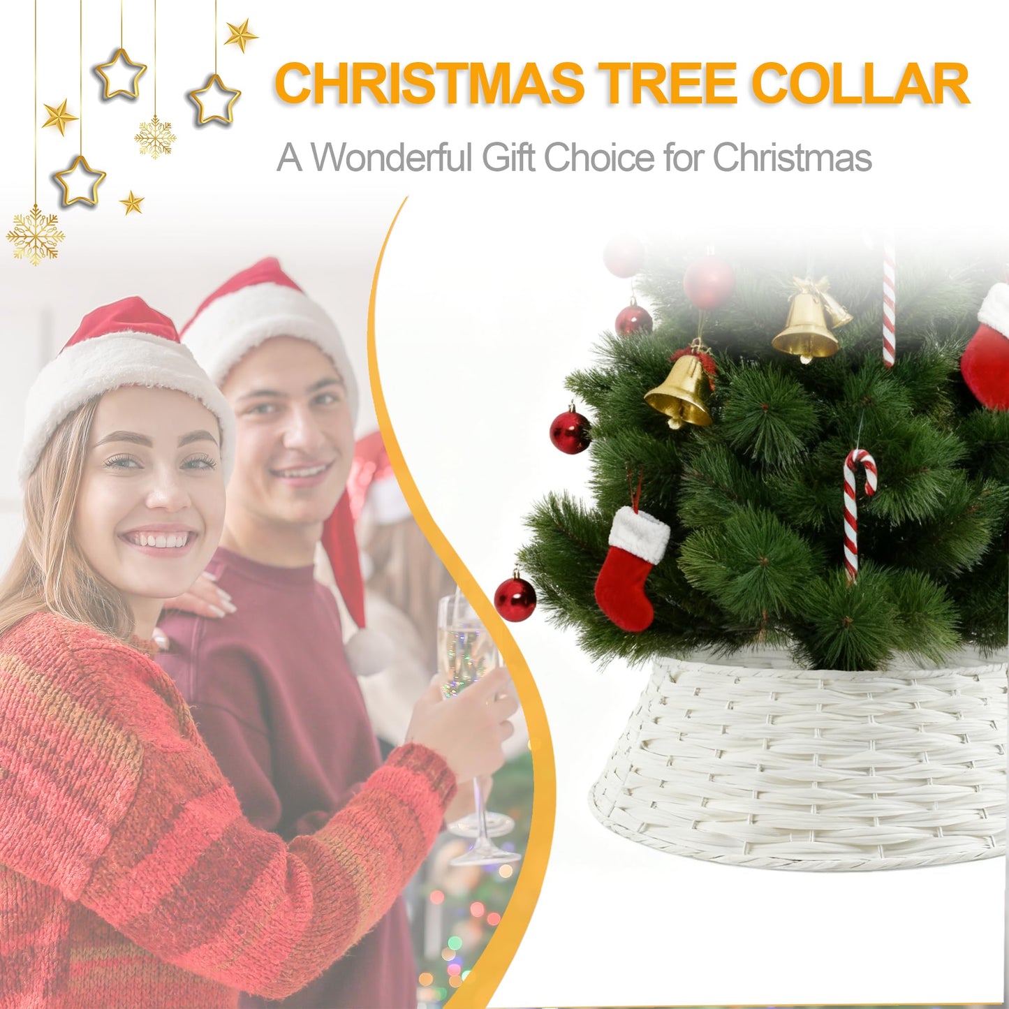 Christmas Tree Collar, 24in Round Farmhouse Christmas Tree Collar, Christmas Tree Skirt for Artificial Christmas Trees Decoration (White)