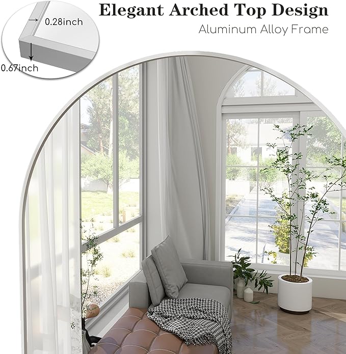 Arched Floor Mirror, 57 "x 20" Full Length Mirror Wall Mirrors Hanging or Leaning Arched-Top Full Body Mirrors with Stand for Bedroom, Dressing Room, White