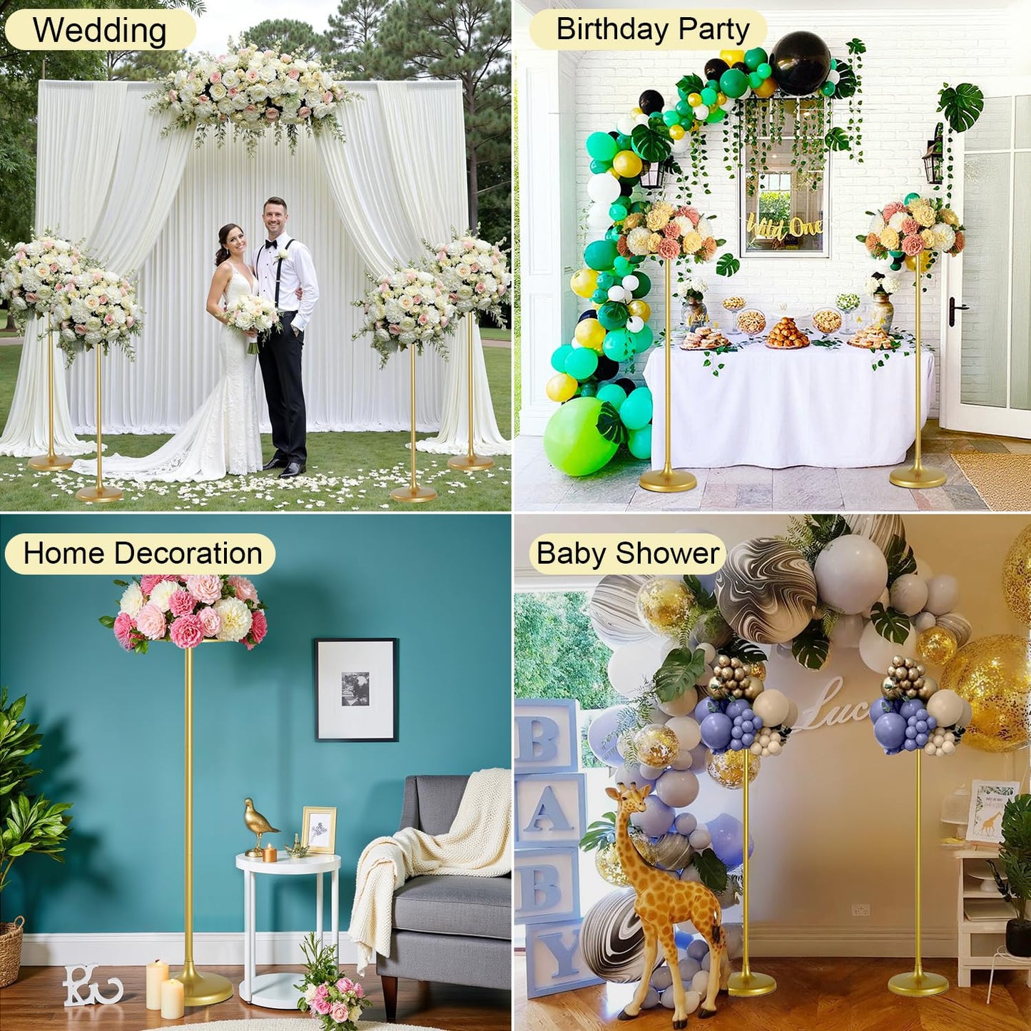 Fullvaseer 4pcs Tall Wedding Flower Stand 39.4" Wedding Centerpieces for Tables Gold Centerpieces Metal Flower Floor Vase for Party Event Wedding Reception