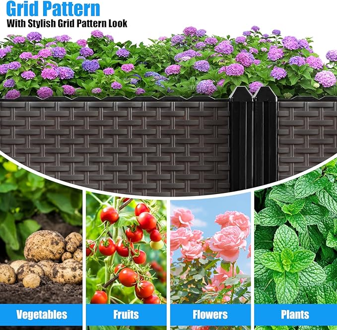 Large Raised Planter Box Outdoor Self Watering 62.9"x15.7"x14.2" , Deep Raised Garden Bed - Elevated Garden Box with Drainage Plug, Rectangular Garden Planter Perfect for Patio Balcony Deck