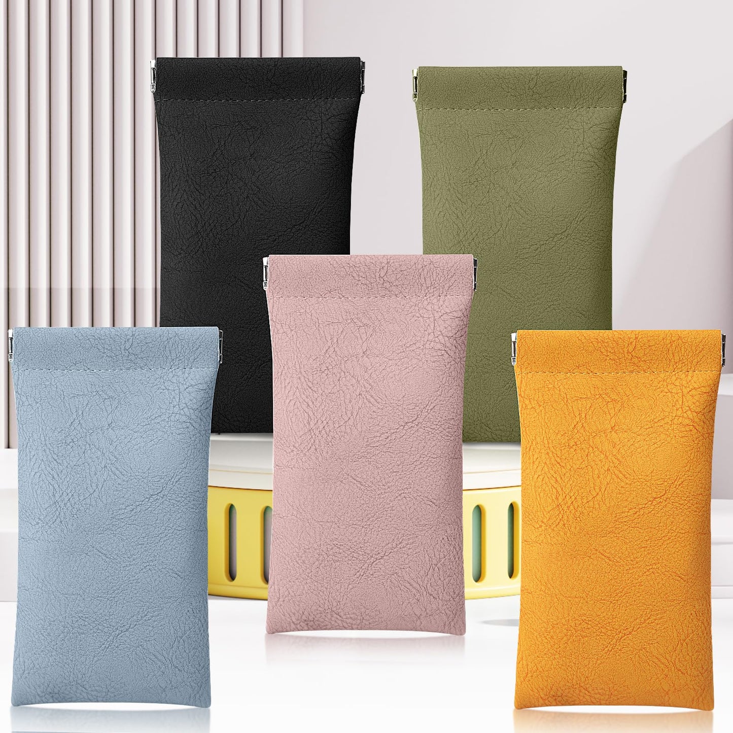 VZZNN 5 Packs Glasses Case,Soft Eyeglass Case Portable Squeeze Top Leather Glasses Case anti-scratch Eyeglass Case For Women Men