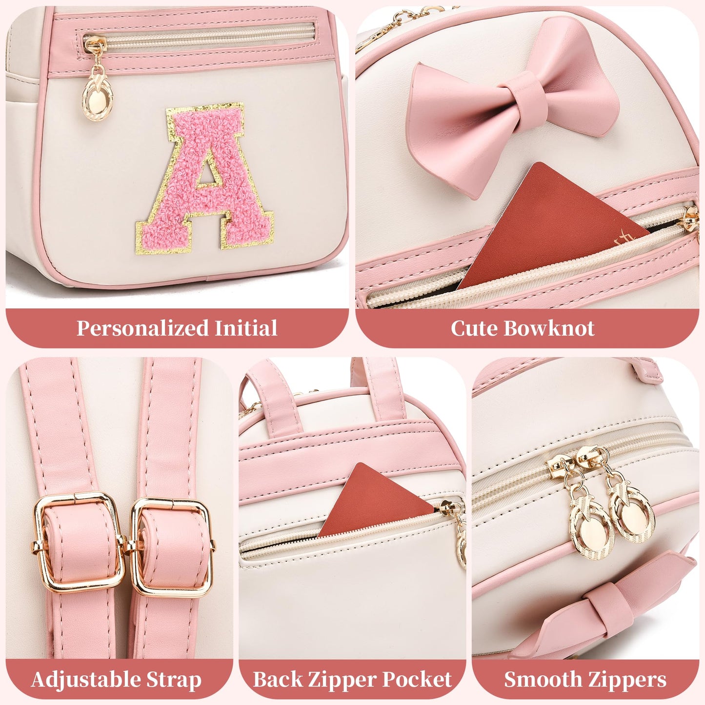 I IHAYNER Girls Initial Bowknot Small Leather Backpack Cute Mini Backpack Personalized Trendy Stuff Gifts for Women Pink-K