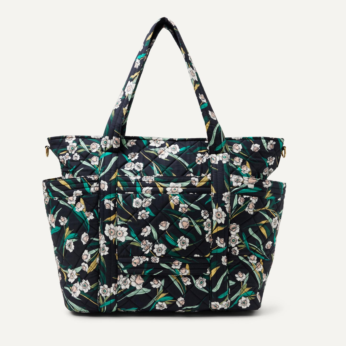 Amazon Essentials Women's Quilted Cotton Travel Tote Bag, Black Floral, One Size