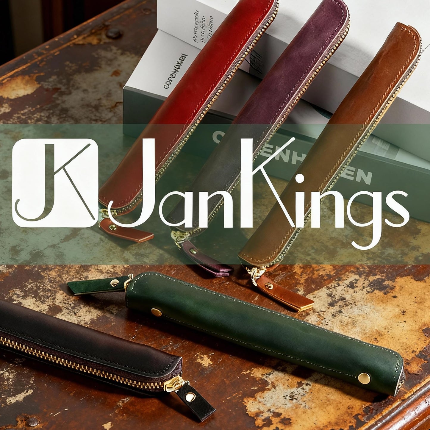 JANKINGS Crazy Horse Leather Zipper Pen Pouch Handmade, Single Pen Case Fountain Pen Sleeve Holder Pouch Cover Vintage, Mini Pencil Bag (Black)