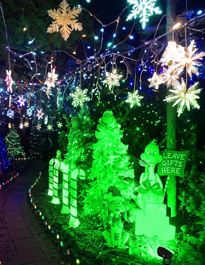 Christmas Green LED Spot Lights Outdoor, 14 LED Landscape Lighting with US Plug, IP65 Waterproof Spotlights for Tree Yard Garden Pathway Halloween St. Patrick's Day Flag Decor 2 Pack