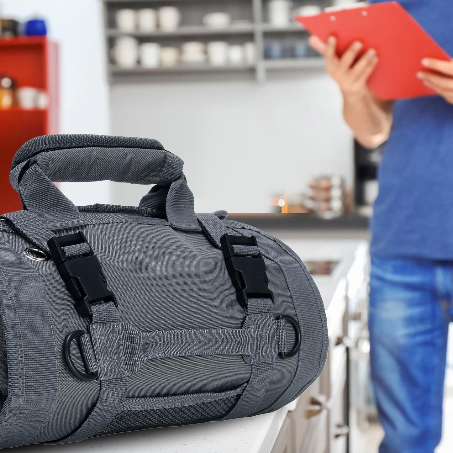 W WINTMING Tool Roll Bag, Tool Bag Organizer, Tool Carrier Roll UP Storage Pouches with 6 Zipper Pockets & Strap, Gifts for Men Mechanic Electrician Hobbyist (Gray)