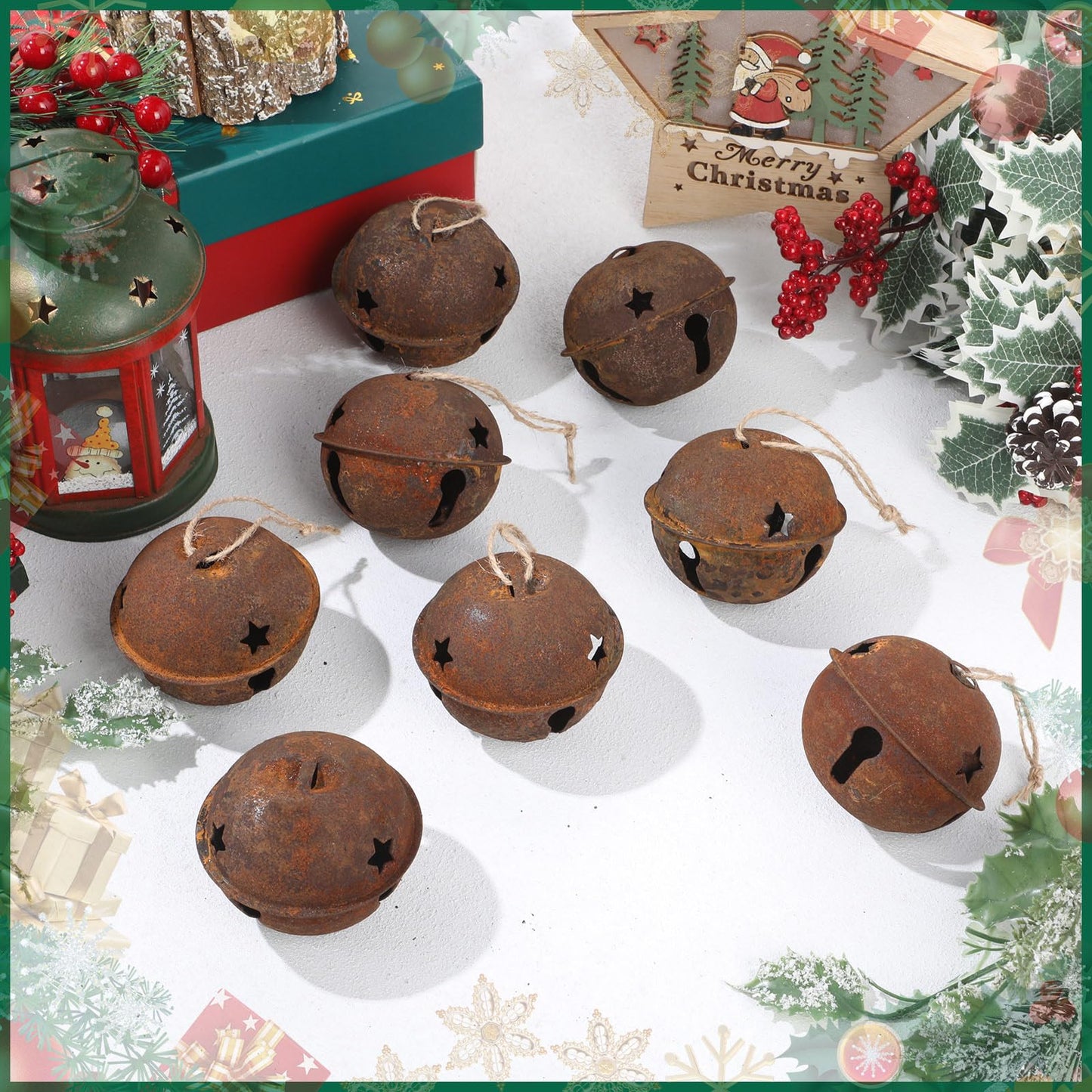 Zhengmy 8 Pcs Jumbo 3.15'' Christmas Star Cutouts Bells for Craft Large Bells Xmas Ornament Christmas Tree Decor (Rust)