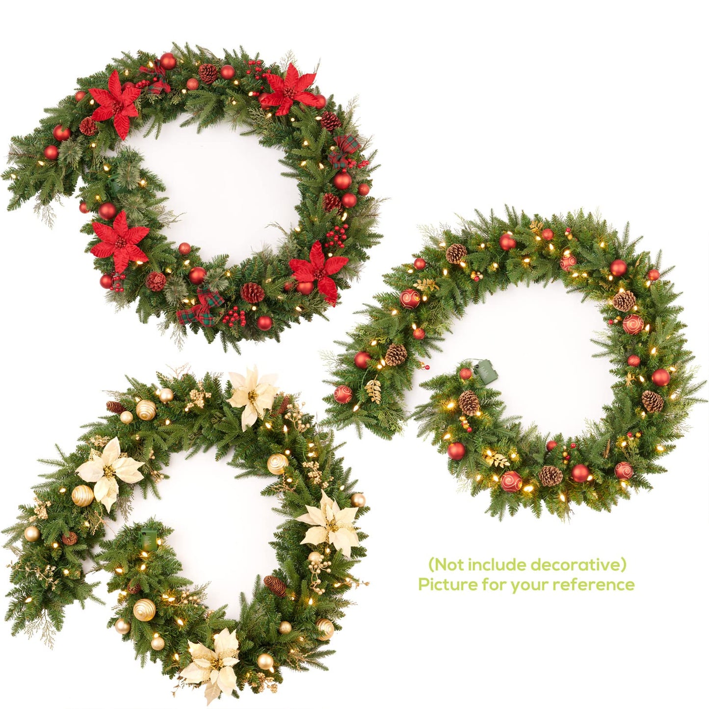 AMERZEST 9Ft Pre-lit Christmas Garland with 50 LED Lights Battery Operated,Holiday Decoration Stairs Wall Mantle Door Indoor Outdoor