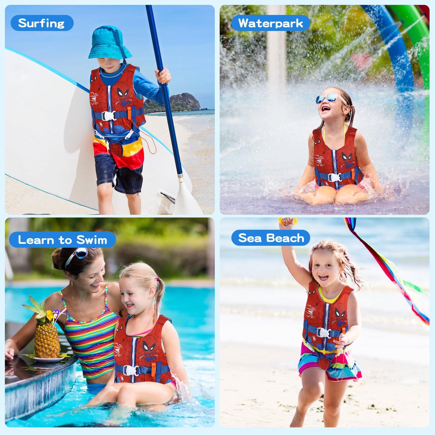 Toddler Swim Vest Neoprene Adjustable Safety Strap 20-90lbs Kids Floaties Buoyancy Jacket for 1-9Y Boys and Girls,Child Swimming Vest on Pool/Boating/Beach/Learn to Swim Aid(S)