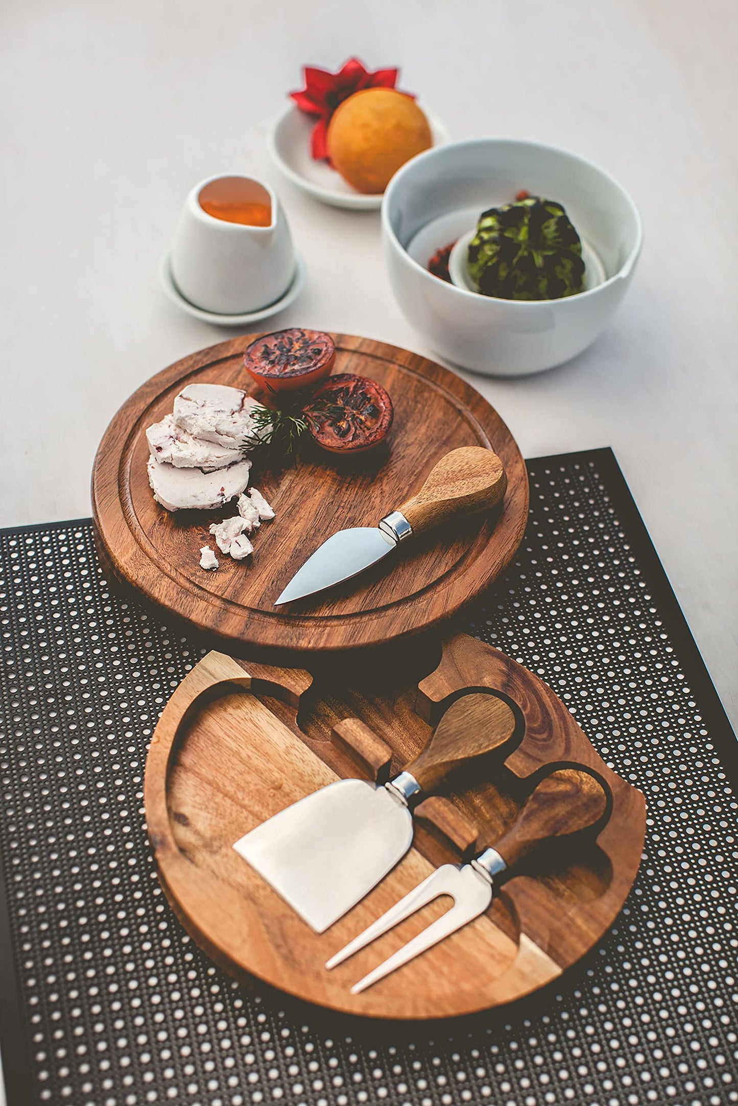 PICNIC TIME Disney Nightmare Before Christmas Jack Skellington Acacia Brie Cheese Board & Knife Set, Charcuterie Board with Swivel Tool Drawer, Unique Disney Gift for Entertaining, (Acacia Wood)