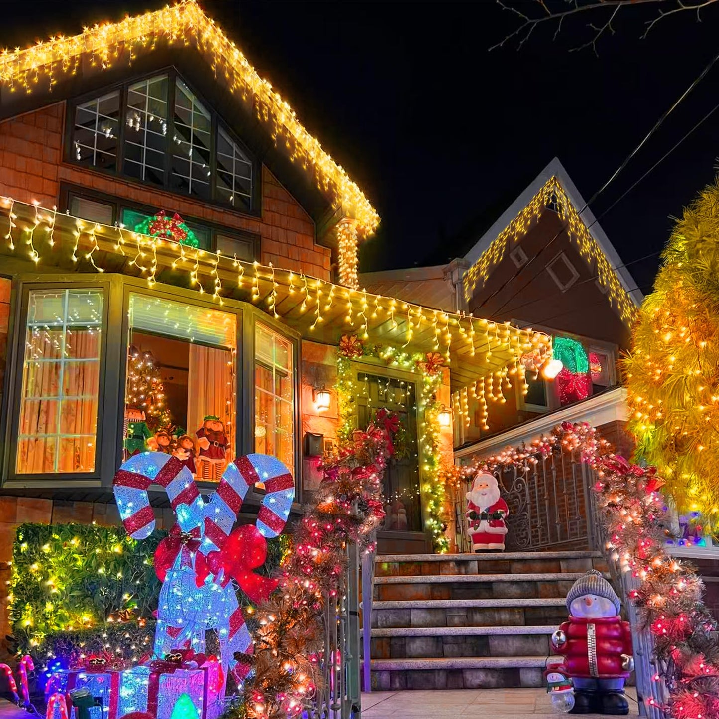 YEGUO 33ft 400 LED Icicle Lights Outdoor, 80 Drops Icicle Christmas Light Connectable, 8 Modes Warm White Xmas Icicle Lights with Timer Indoor