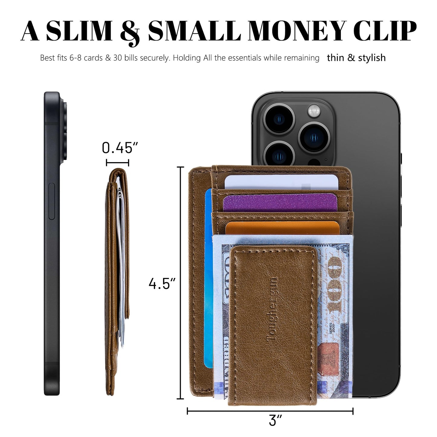 Toughergun Slim Wallet for Men RFID Blocking Money Clip, Minimalist Front Pocket Credit Card Holder, Magnetic Thin Mens Wallets with ID Window(Wax Brown)