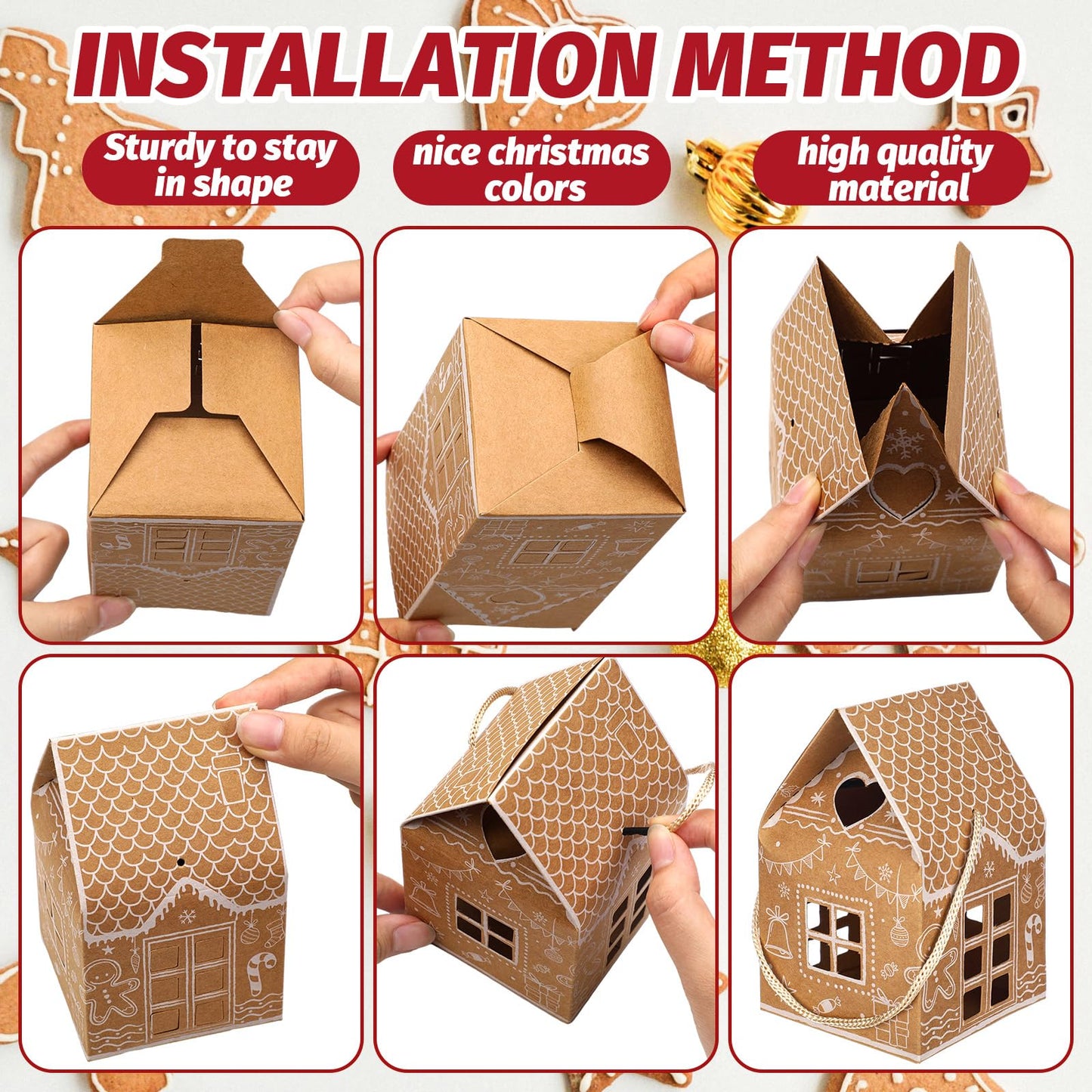Gersoniel 24 Pcs Christmas Gift Boxes Candy Gingerbread House Mini Christmas Party Favor Box Small Paperboard Gift Container for Xmas Holiday Party Treat Cookie Goodie Snack Packaging