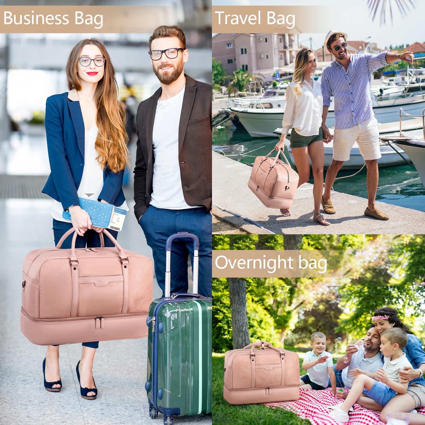 Wogarl Weekender Bag for Women Men Large Overnight Bag Travel Duffel Bag, Pink