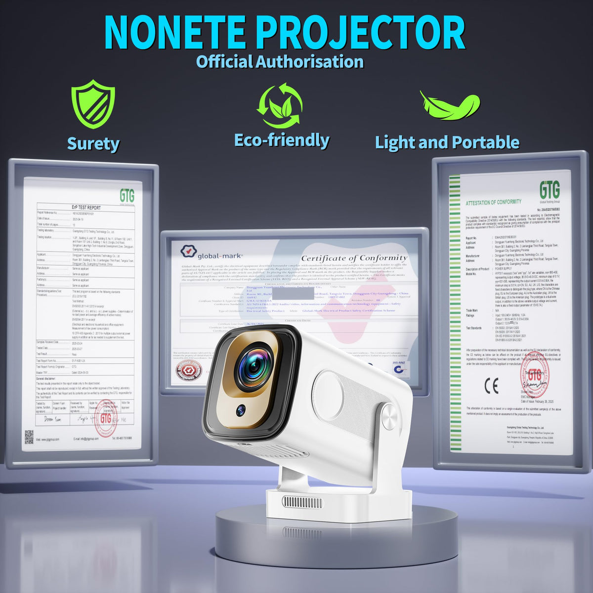 Mini Projector 1080P with WiFi 6 and Bluetooth 5.4, 4K Full HD Projector Features Auto Focus & Keystone, Portable Projector Built-in App Support 270° Rotatable, Compatible with Phone/HDMI/USB - White