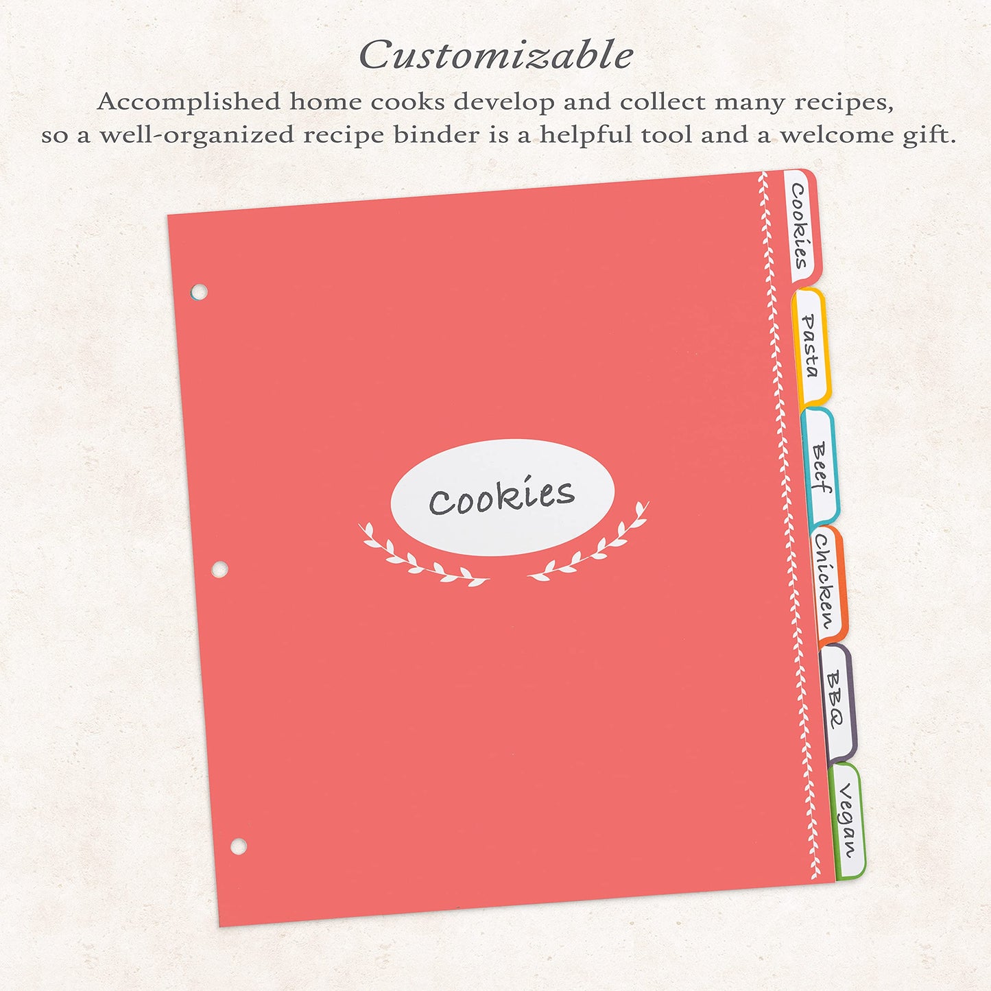Jot & Mark Blank Recipe Binder Dividers with Tabs - Six Customizable Organizer Dividers for 8.5"x11" 3-Ring Binders (Rainbow) - Blank Recipe Book