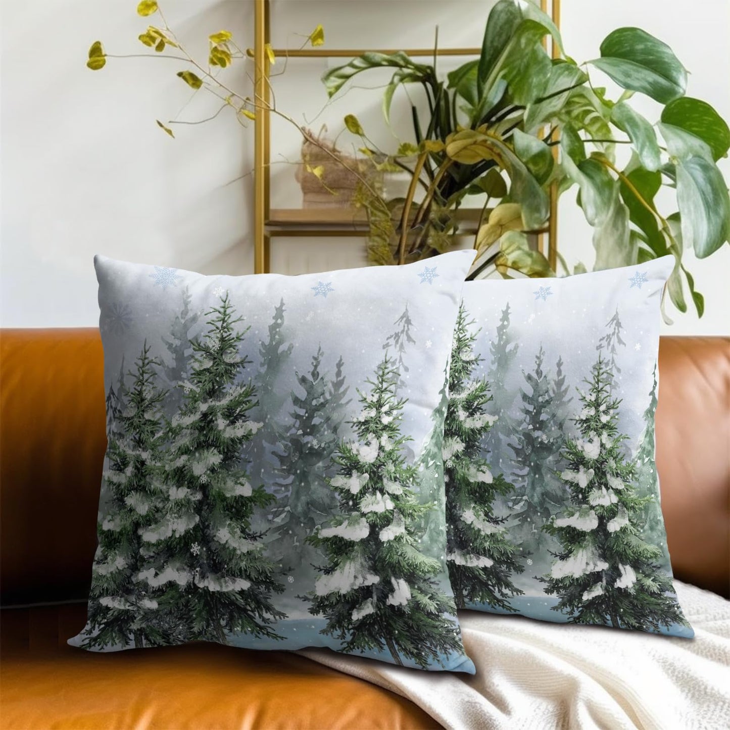 Imiss Dark Green Pine Tree Pillow Covers 18x18 Inch Set of 2 - Winter Forest Snowflake Throw Pillow Case Rustic Style Nature Decorative Cushion Cover for Christmas Holiday Living Room Sofa Bedroom