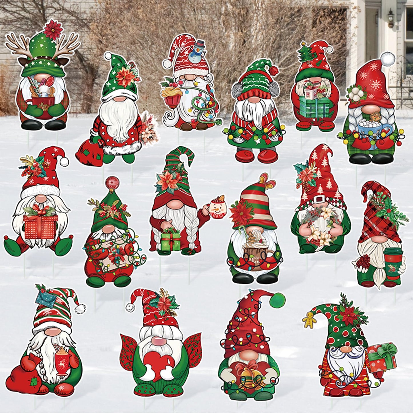 Huwena 16 Pcs Christmas Gnome Yard Signs Christmas Gnome Props Yard Stakes Xmas Gnome Yard Decor Outdoor Lawn Decorations for Home Yard Garden Lawn Patio Walkway Winter Holiday Party Gifts