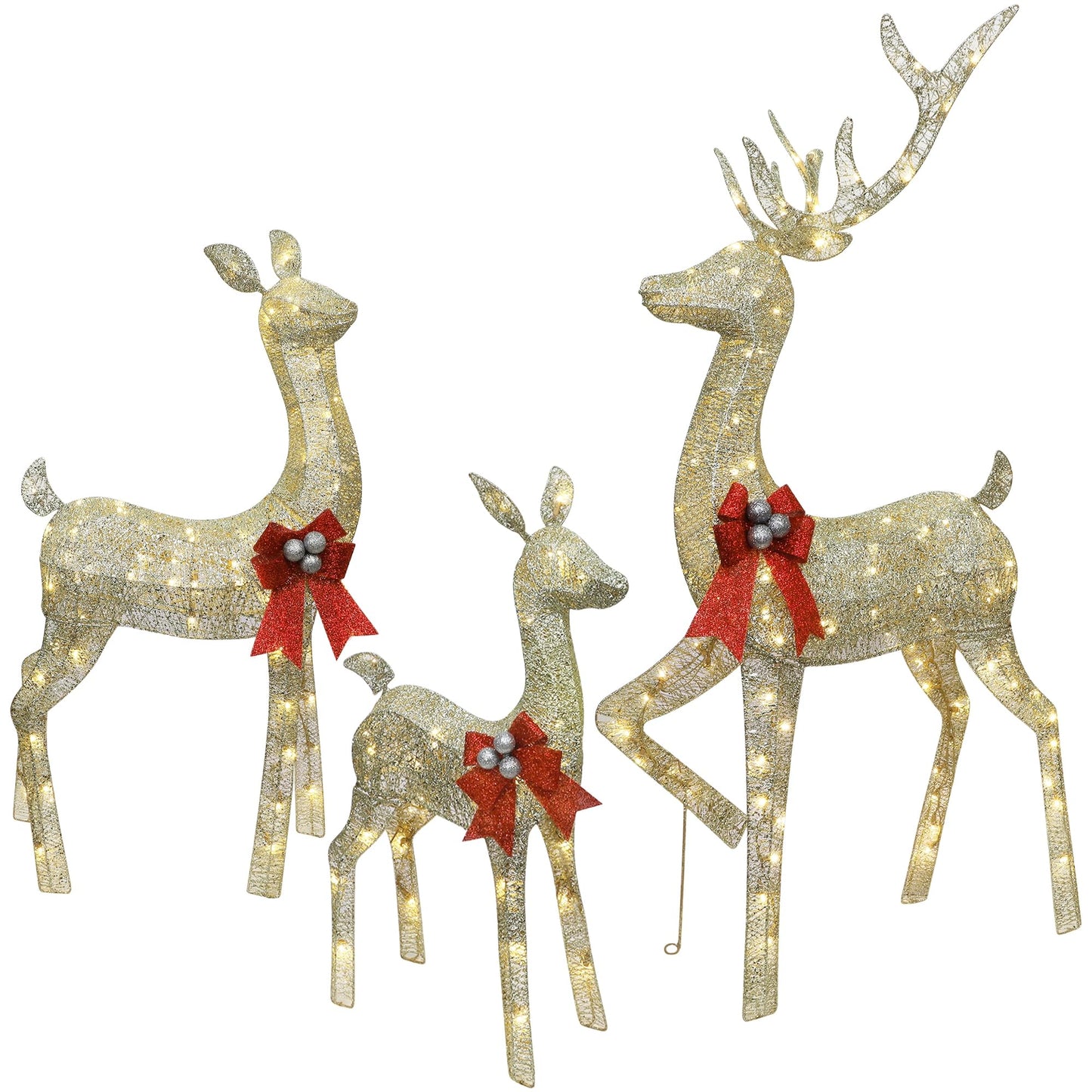 winemana 5ft Reindeer Christmas Outdoor Decorations, Set of 3 Extra Large Deer Yard Decor- Lighted 3D Reindeer Family Set for Outside Lawn Garden Xmas Holiday Party Decor (Gold)