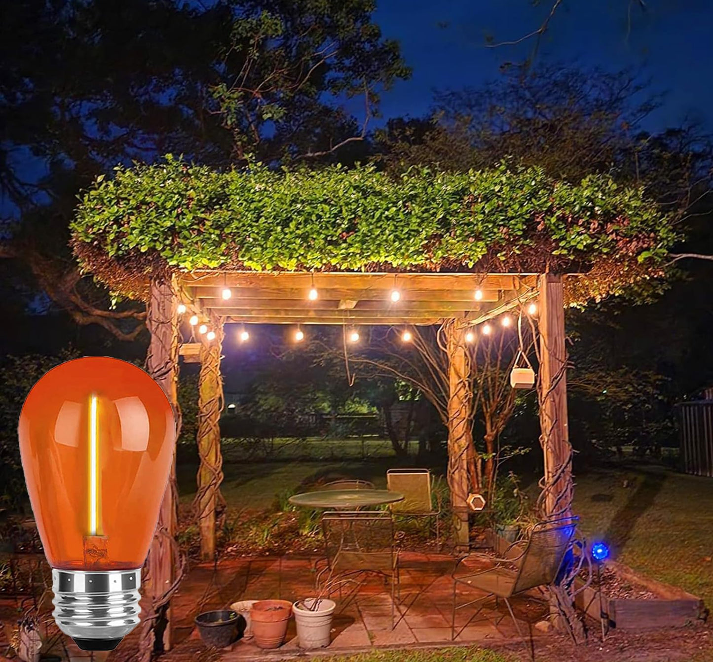 Minsily 15 Pack S14 LED Light Bulb Orange Christmas Replacement Bulbs 1W S14 Led String Light Plastic Shatterproof Edison Bulb E26 Base Decorative Bulb for Outdoor Home Patio Halloween Christmas Decor