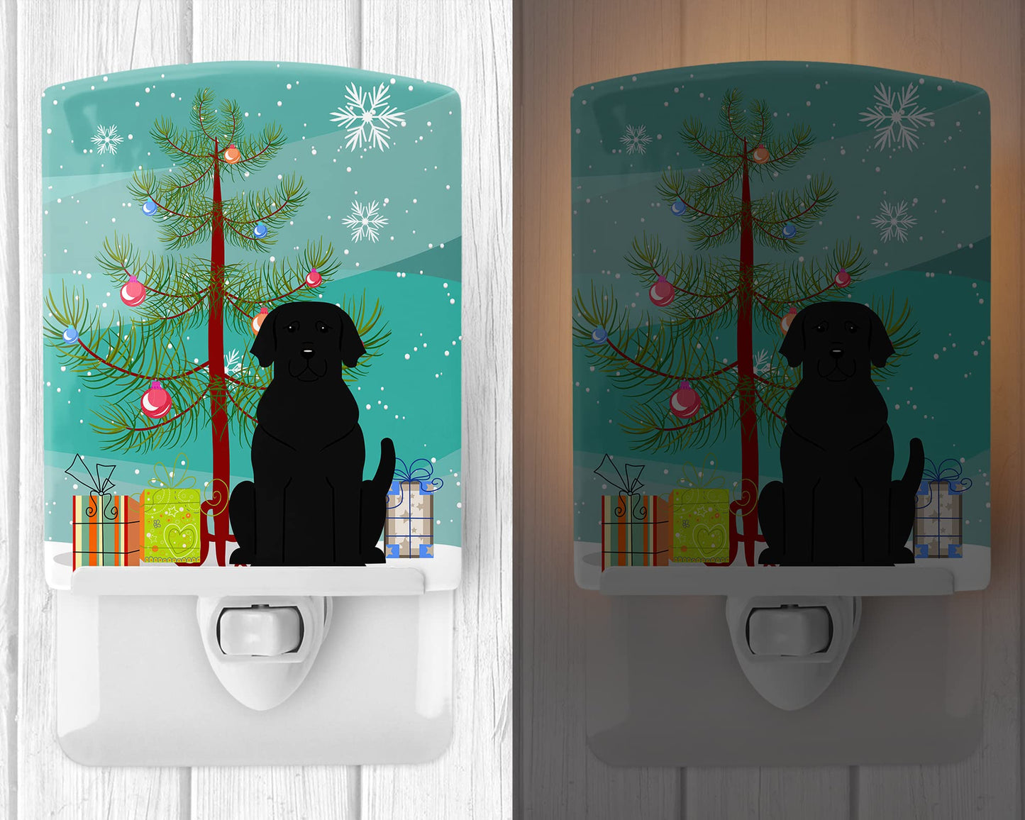 Caroline's Treasures BB4182CNL Merry Christmas Tree Black Labrador Ceramic Night Light Compact, UL-Certified, Ideal for Bedroom, Bathroom, Nursery, Hallway, Kitchen, 6x4x3, Multicolor