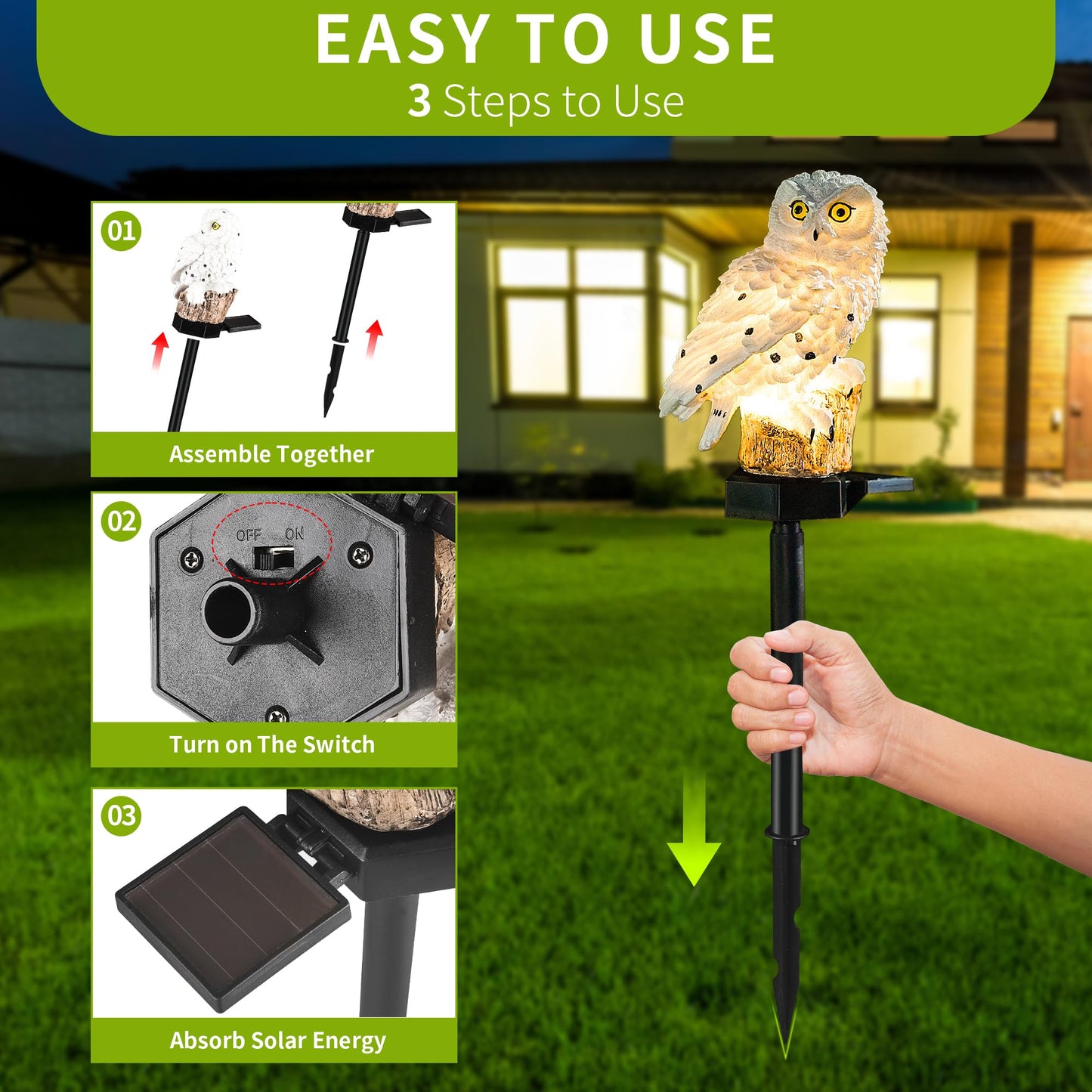 XURLEQ Garden Solar Light Outdoor Decor, Solar LED Light with Stake, Waterproof for Walkway Courtyard Party Decoration, White and Black Owl