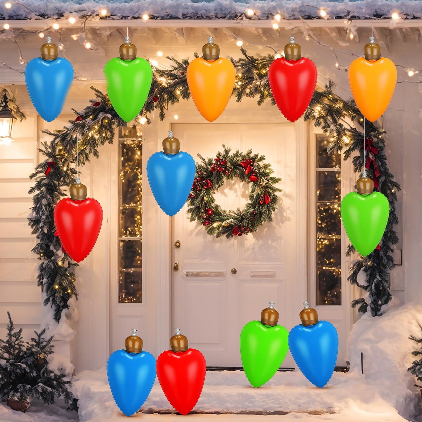 Vertintong 12 Pcs 10 Inch Inflatable Christmas Light Bulbs Ornaments Inflatable Christmas Ball Decorations Xmas Large Blow up Light Bulb Outdoor Indoor for Yard Lawn Tree Hanging Porch Garden Home