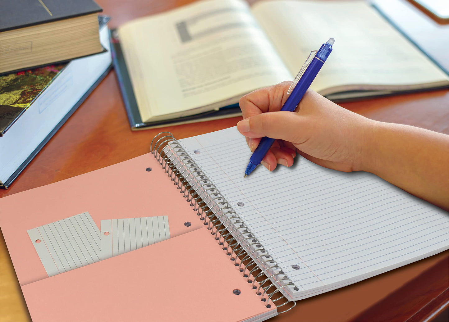 Better Office Products 5 Subject Spiral Notebook, Black Poly Cover, College Rule, 200 Sheet Notebook with 4 Double-Sided Pocket Dividers, 11 x 8.5 inches