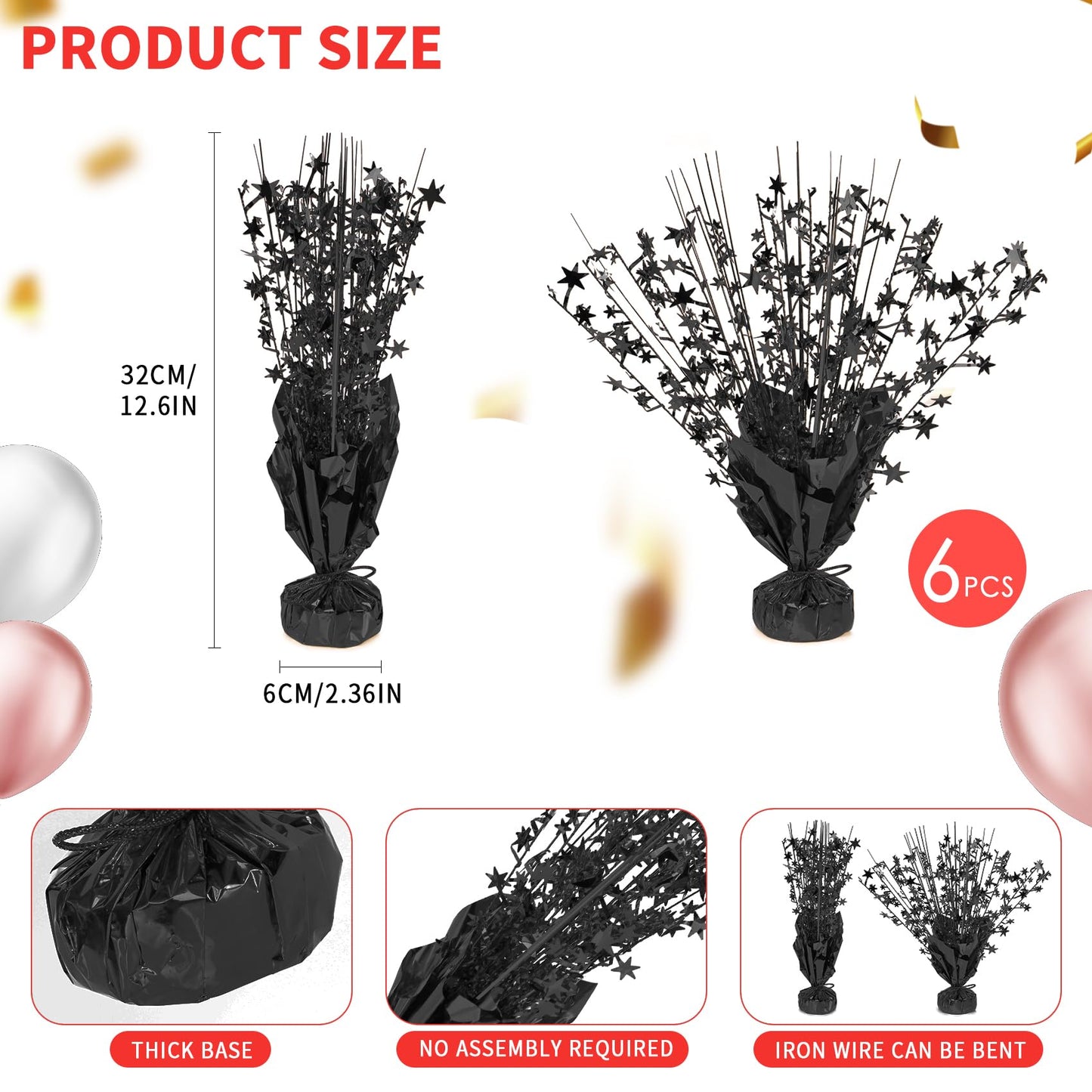 6 Pack Metallic Foil Spary Centerpieces for Tables, Black Centerpieces for Tables Decorations, Star Brust Table Centerpieces for Birthday Graduation Wedding Baby Shower Party