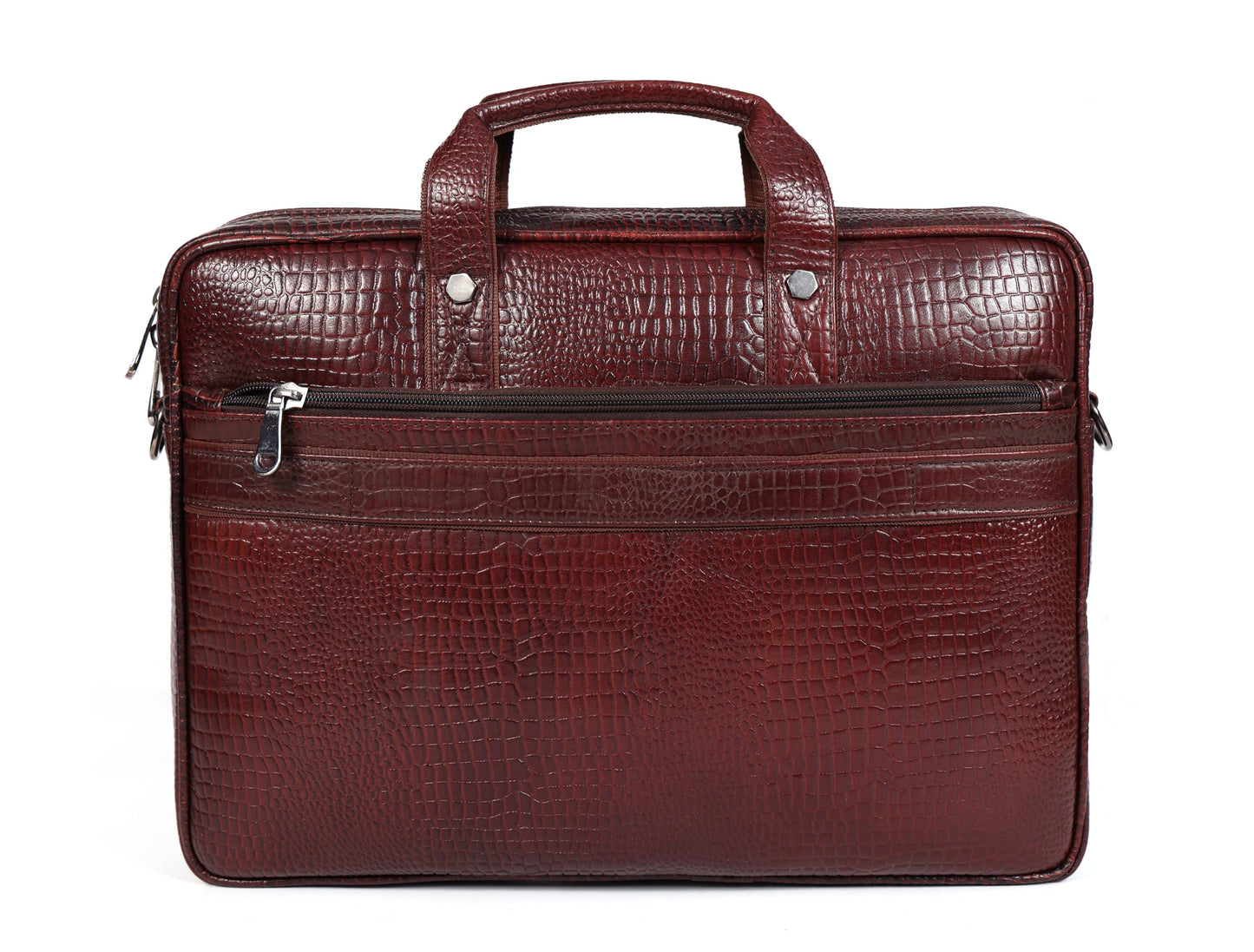 Leder Luxus 16" Crocodile Embossed Leather Briefcases for Men, Laptop Briefcase For Men, Satchel Shoulder Bag,2 Zipper Pockets, 2 Spacious Compartments,1 Flap Pocket 12x16x4 inches (Classic Brown)