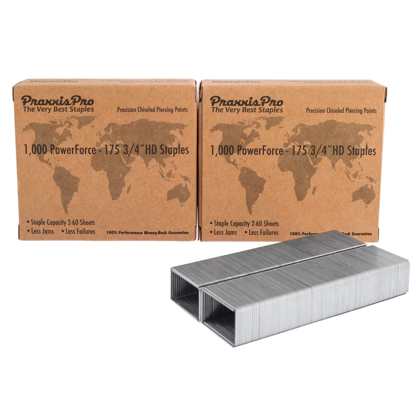 PraxxisPro PowerForce-175 Heavy Duty Staples Refill, 3/4" Leg Length - Superior Steel, Chisel-Point, 2-175 Sheet Capacity - Compatible with Most Heavy Duty Staplers, 2000