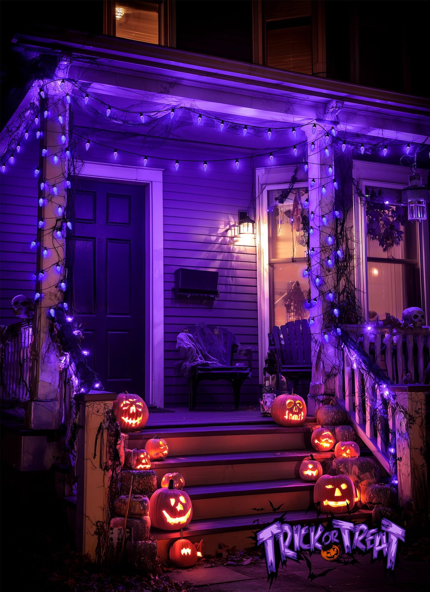 Brightown Halloween C9 LED Purple String Lights, 114FT 150 LED Halloween Lights with Timer & 8 Modes, Plug-in Waterproof Connectable Outdoor Lighting for House Patio Yard Porch Roof
