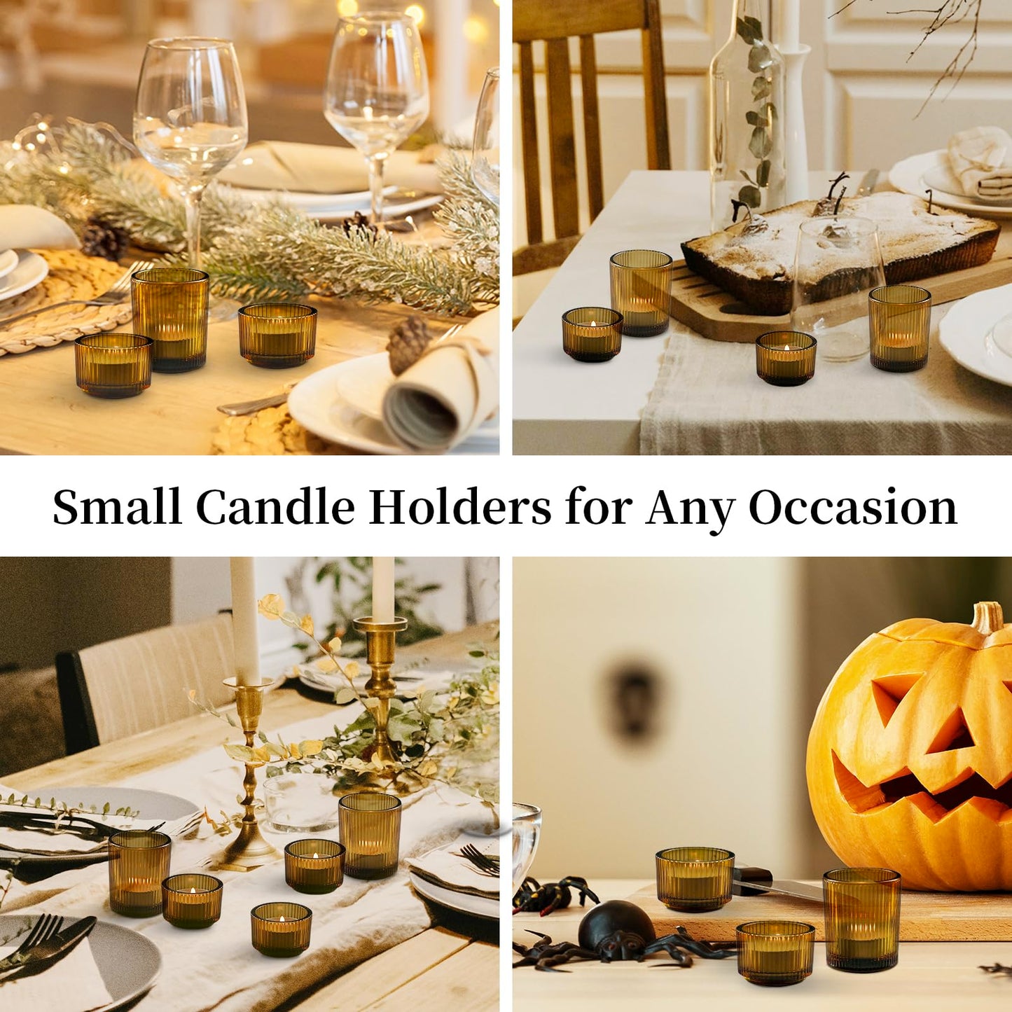 Glass Votive Tealight Candle Holder: Glasseam Amber Ribbed Tea Lights Candle Holder Bulk 24 Small Tea Candle Holder Fall Candle Holders for Table Centerpiece Thanksgiving Christmas Wedding Decor