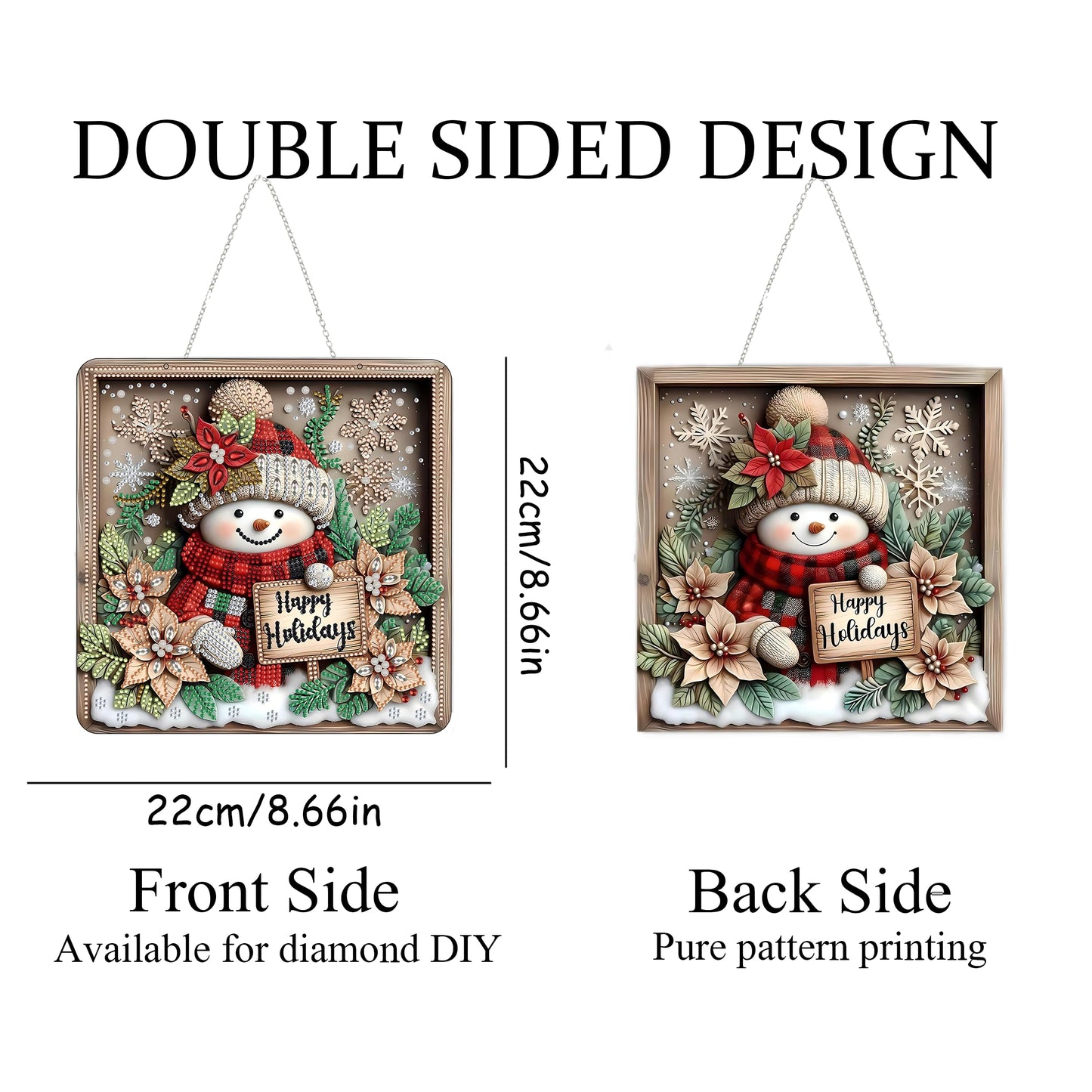 DIY Acrylic Diamond Art Painting Wreath Kits Special Shaped Rhinestone 5D Diamond Art Window Pendants Home Garden Wall Hanging Kits Hanging Ornament,Double Sided(Christmas Snowman-1)
