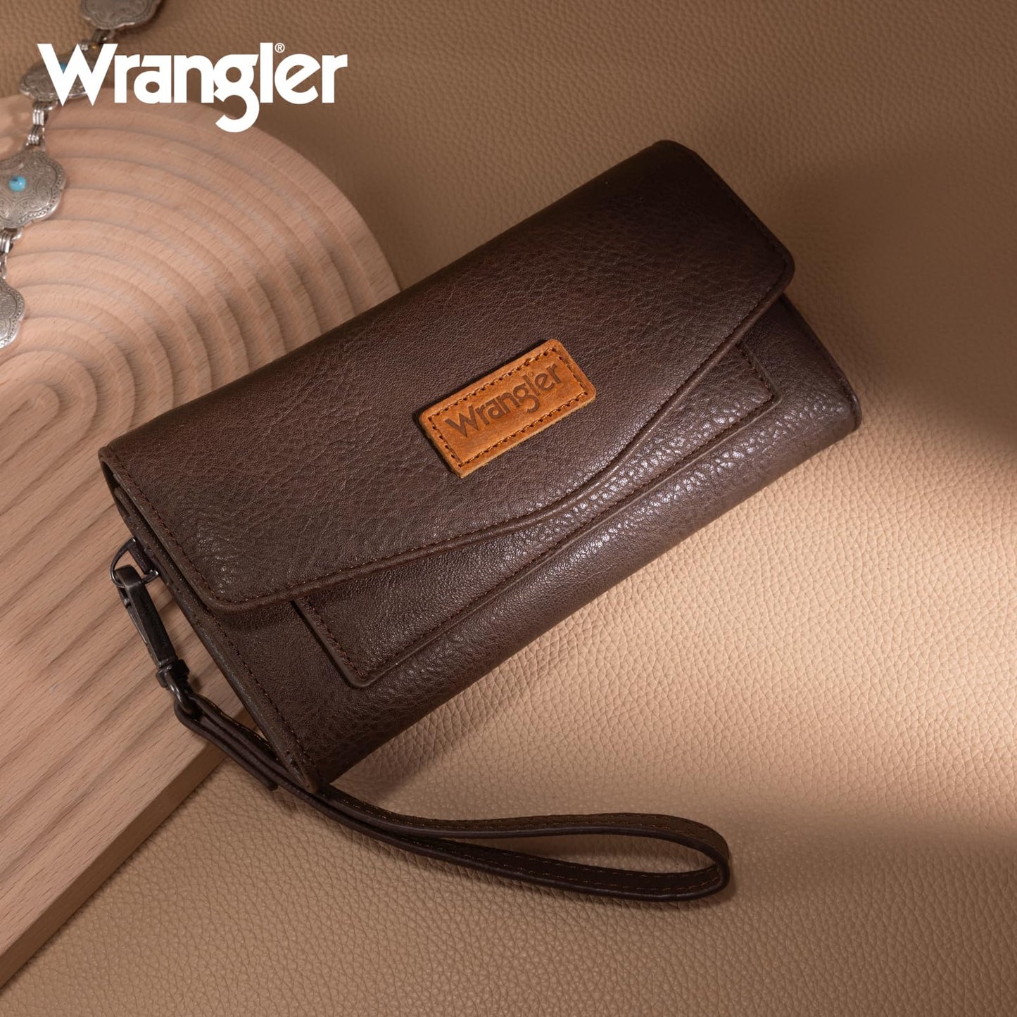 Montana West X Wrangler Women's Wallets Large Wristlet for Woman Ladies Female Trifold Cash Wallet with Wrist Strap and Rfid Lining